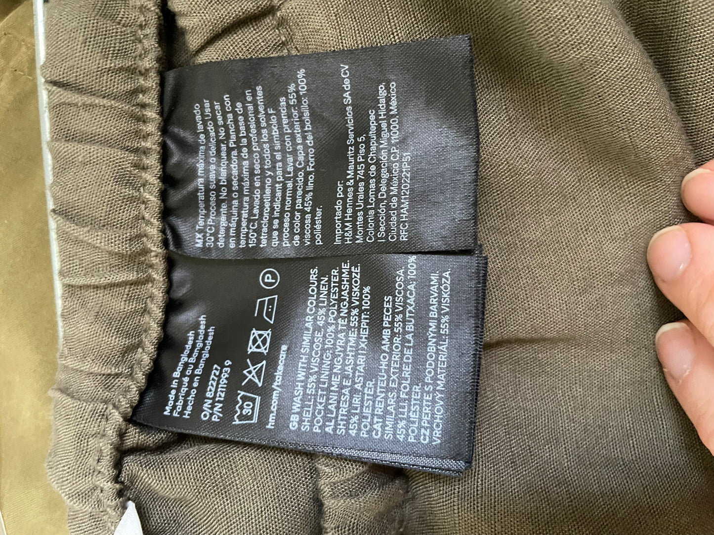 H&M Olive Green Linen Blend Wide Leg Drawstring Pants - Small/Medium