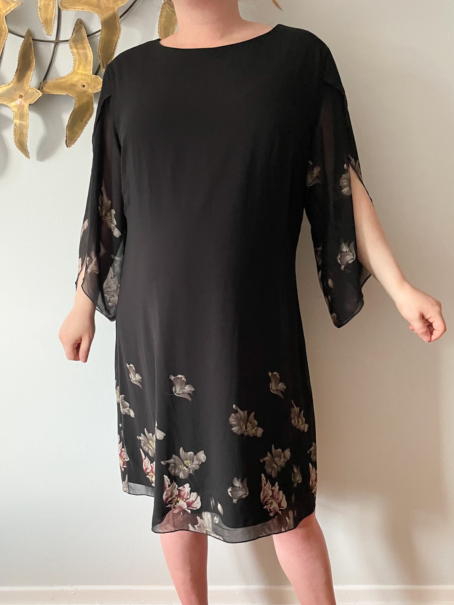 Grace Karin Black Floral Chiffon Slit Sleeve Dress NWT - 2XL Grace Karin Black Floral Chiffon Slit Sleeve Dress NWT - 2XL