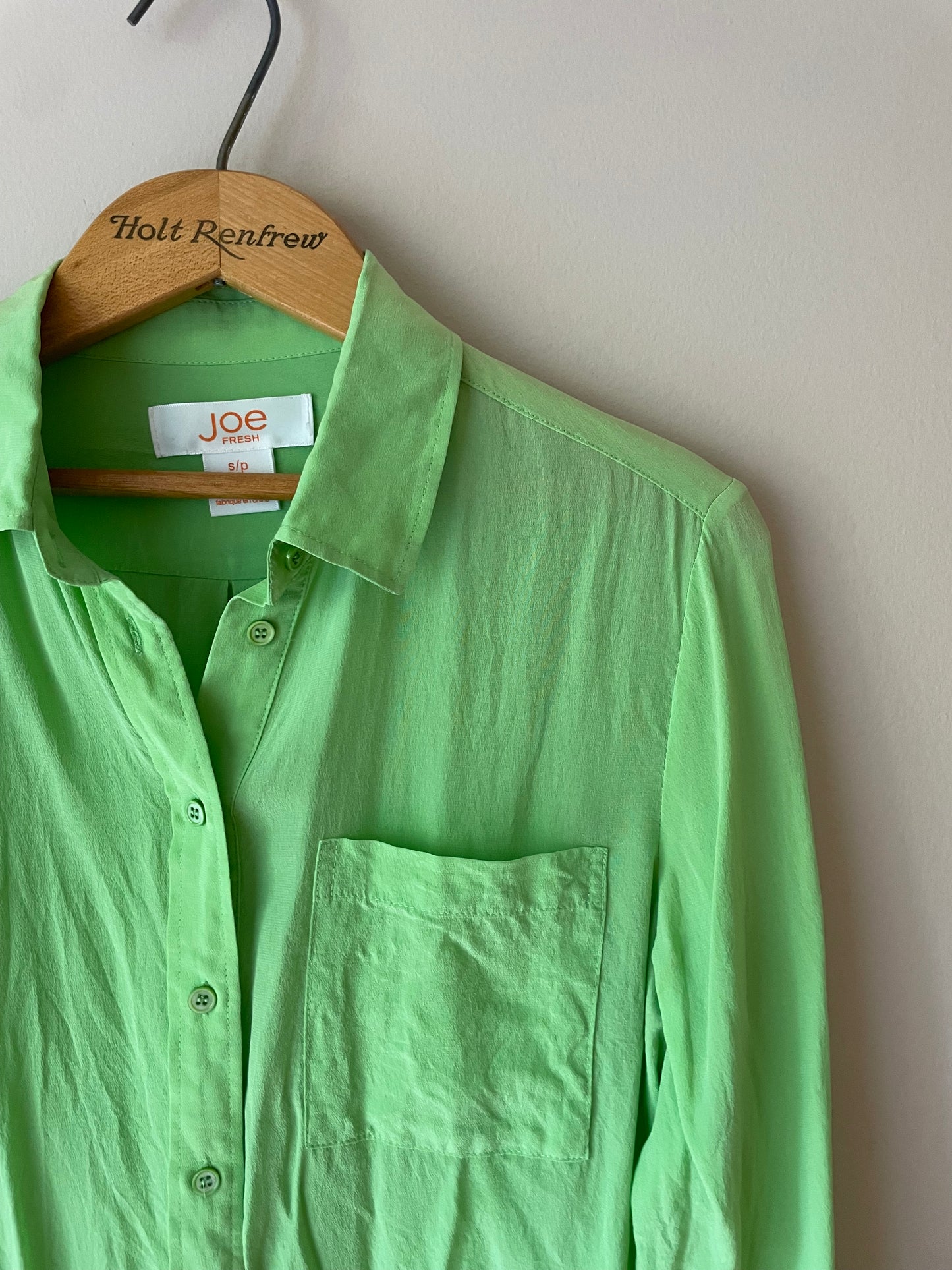 Joe Fresh Green 100% Silk Button-Up Blouse – Size Small