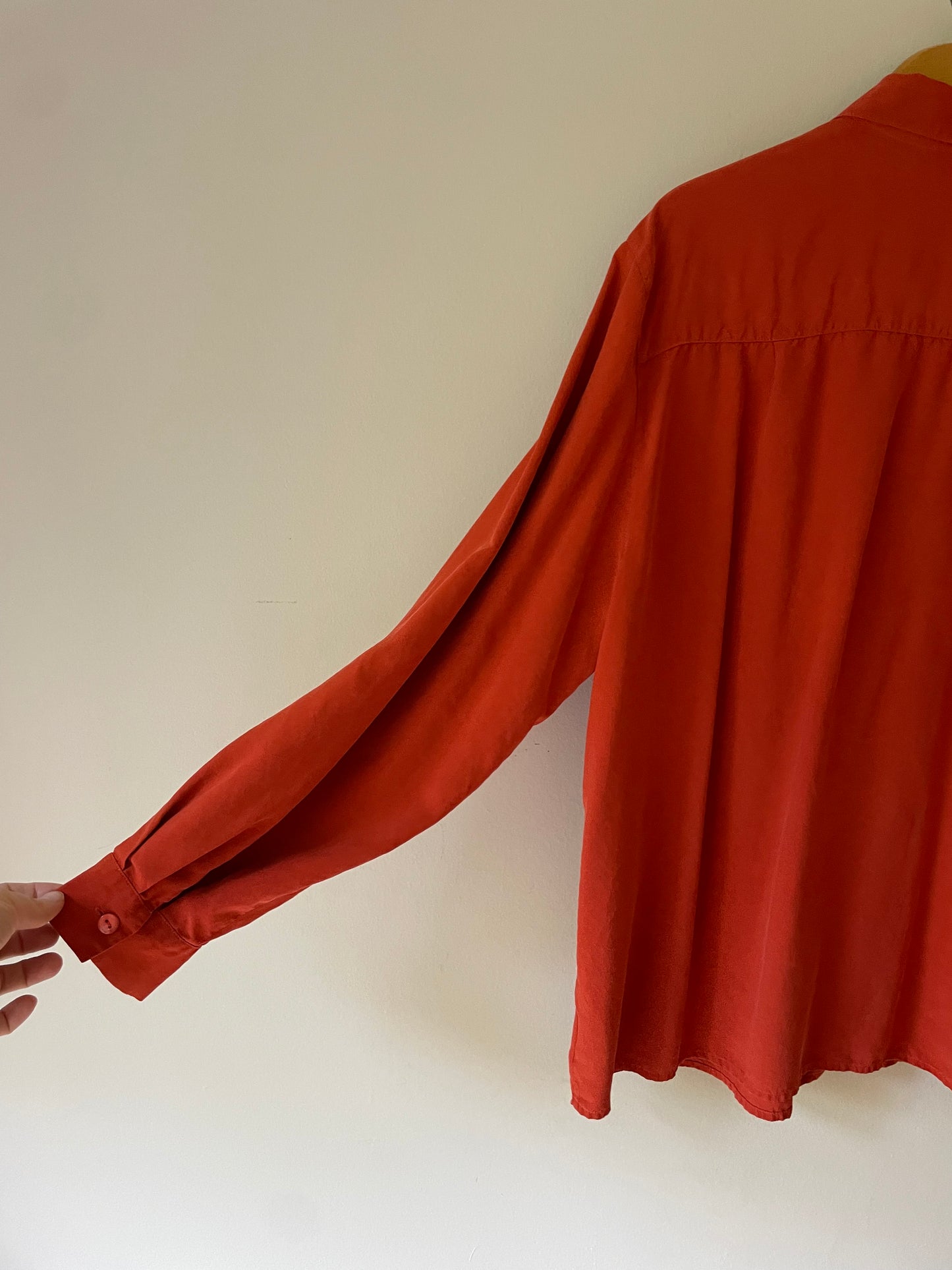 Rust Red 100% Silk Button-Up Blouse – Size 16