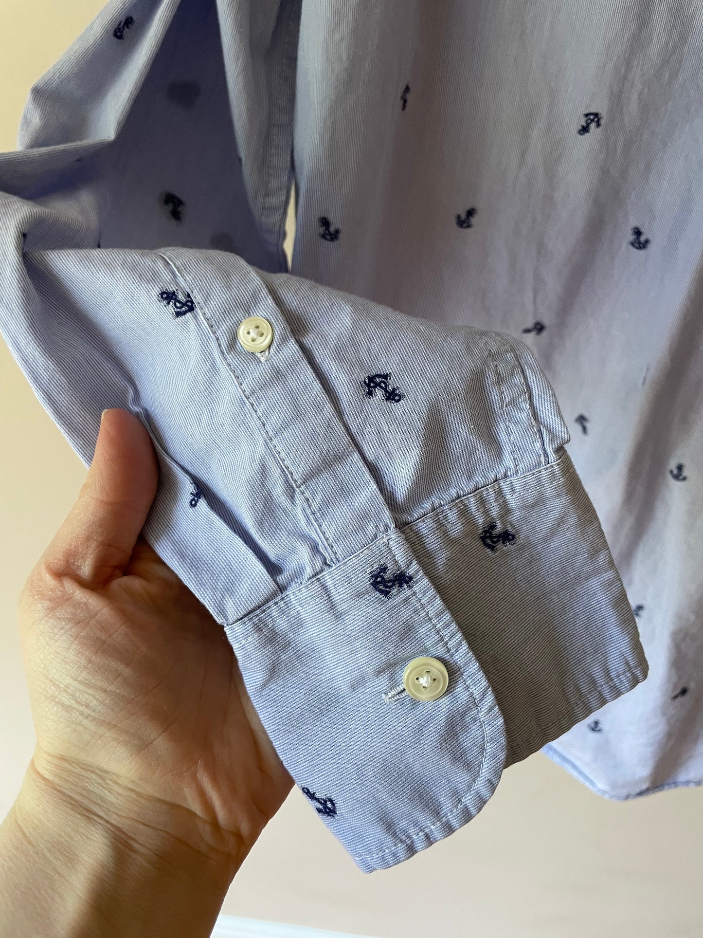 J.Crew Light Blue 100% Cotton Anchor Embroidered Button-Up Shirt – Size Medium