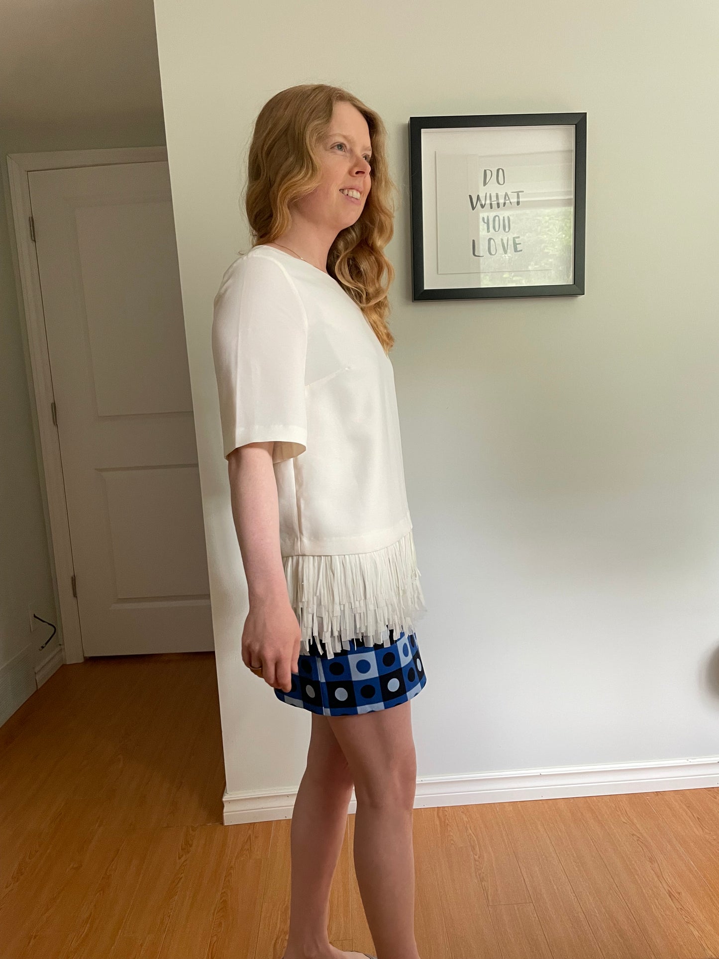 Banana Republic White Structured Top with Fringe Hem - S/M