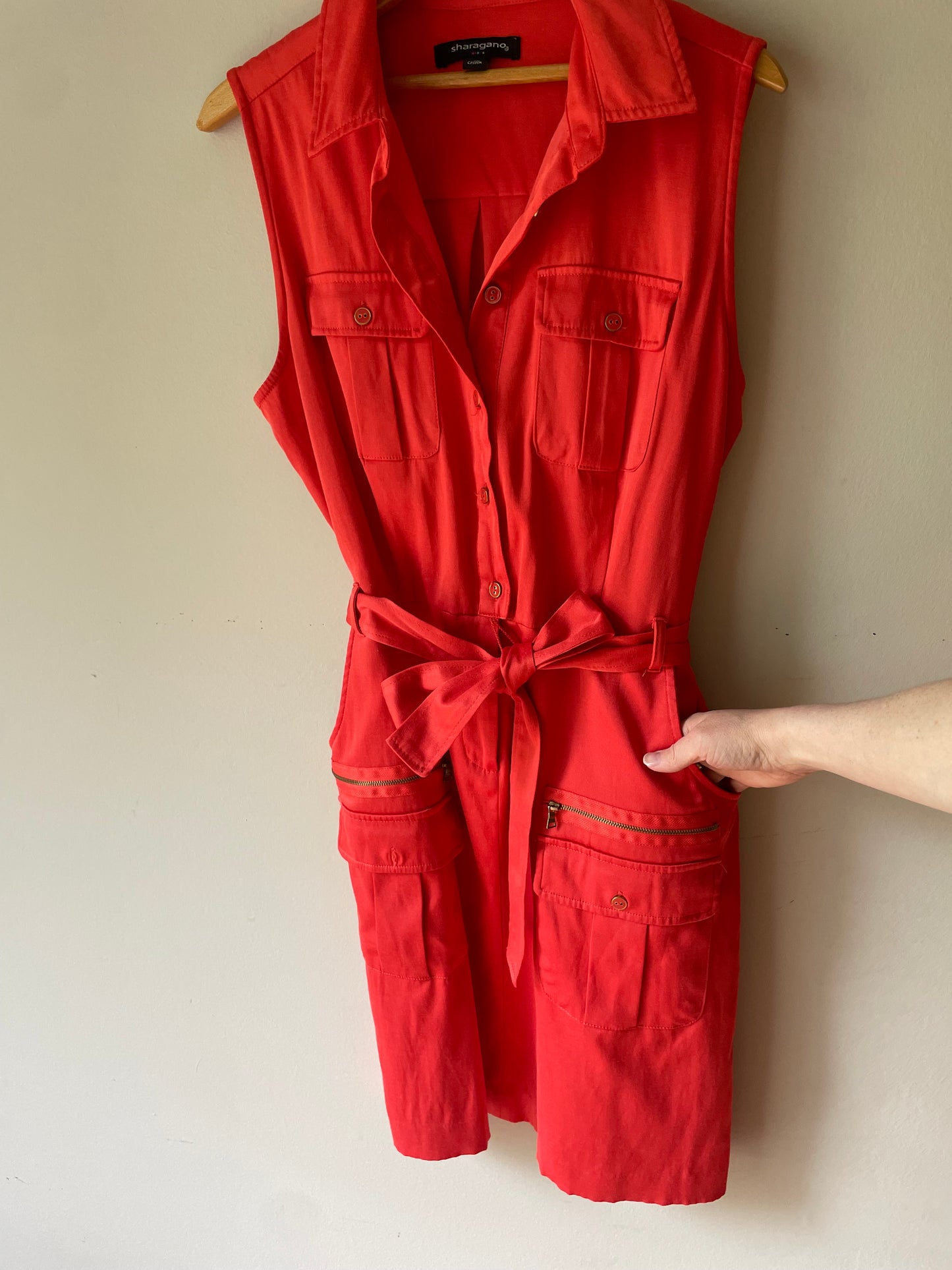 Sharagano Red Utility Belted Sleeveless Dress – Size 10