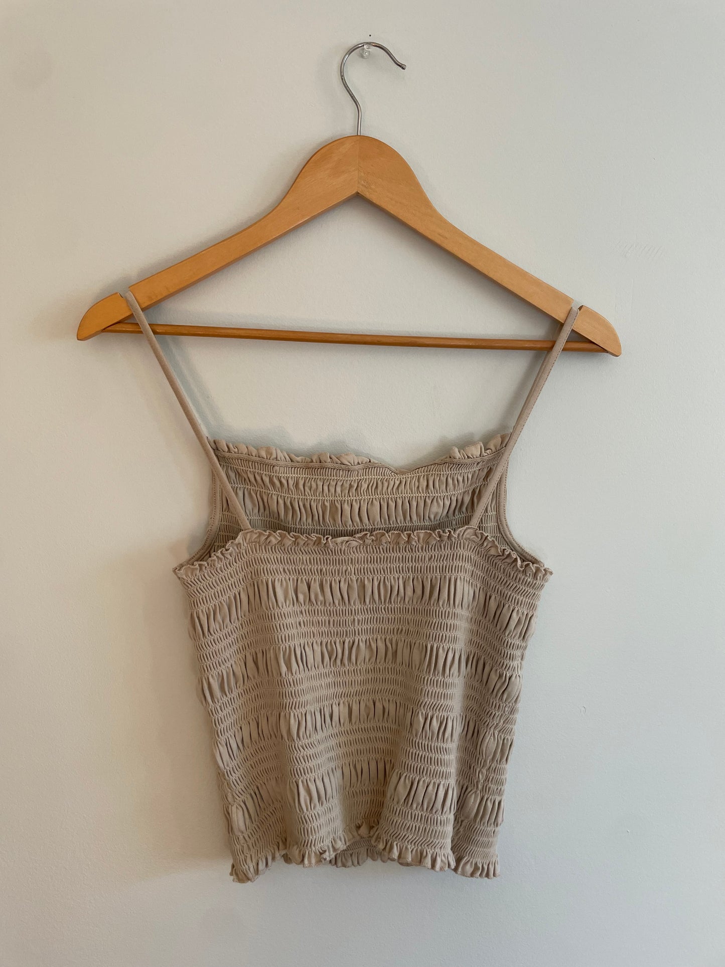 H&M Beige Smocked Spaghetti Strap Top – Medium