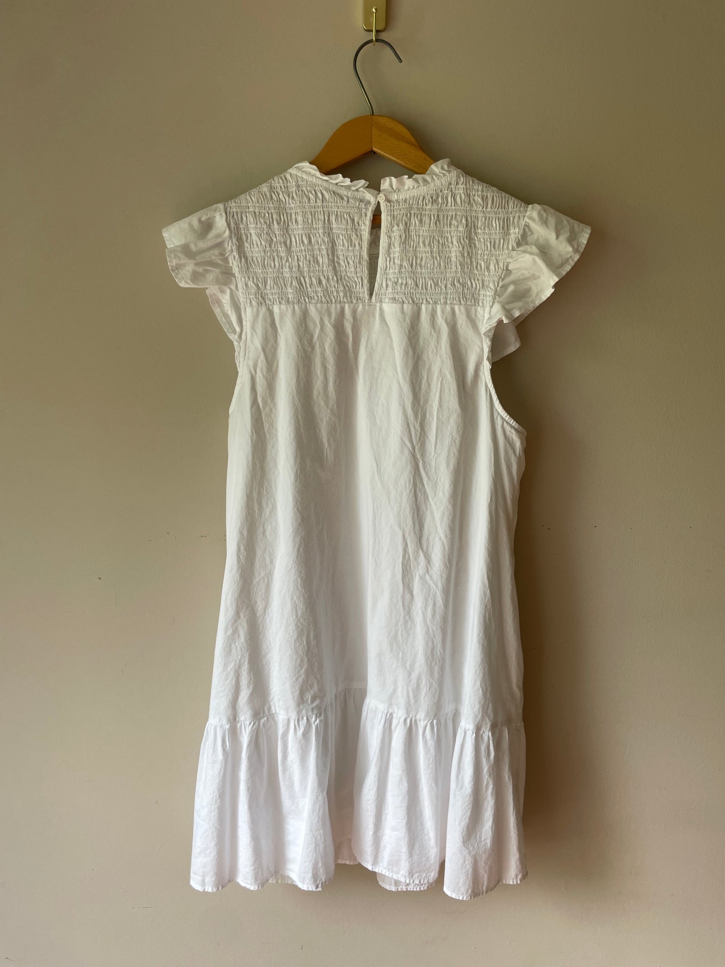 White Eyelet Ruffle Smocked Cotton Babydoll Dress - XL