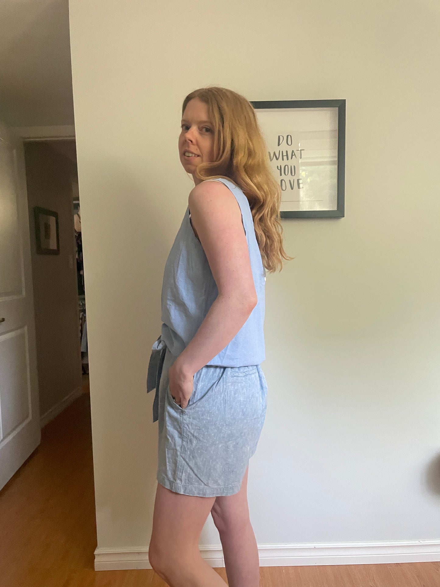 Light Blue Linen Cotton Reversible Sleeveless Top - M/L