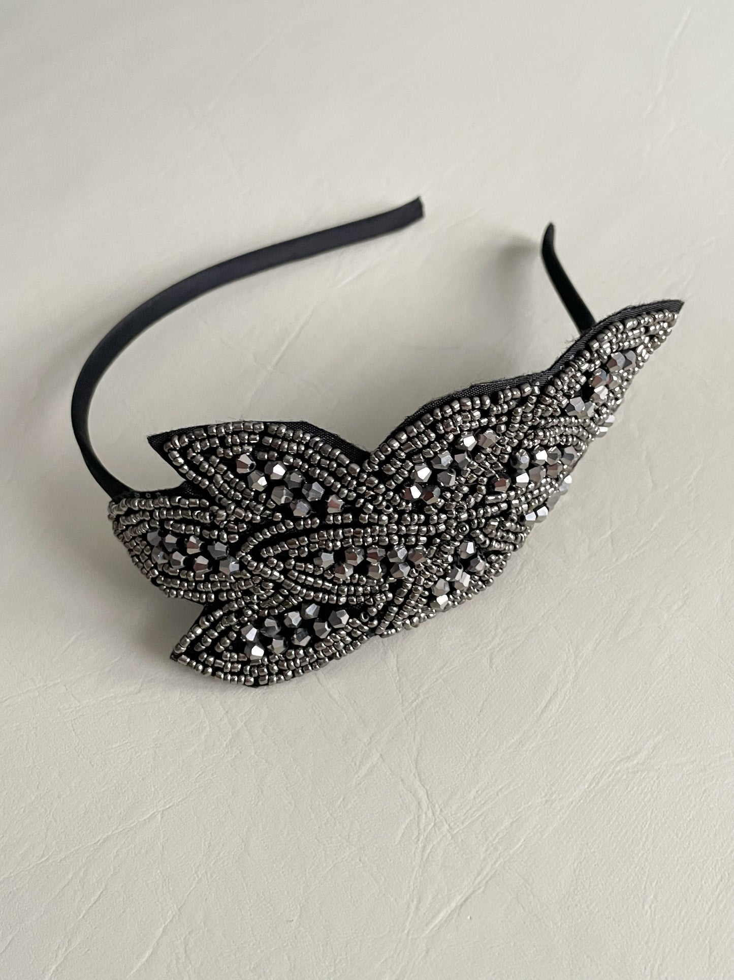 Silver Black Beaded Gatsby Flapper Fascinator Headband