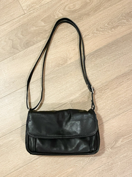 Vintage Black Real Leather Adjustable Strap Shoulder Bag