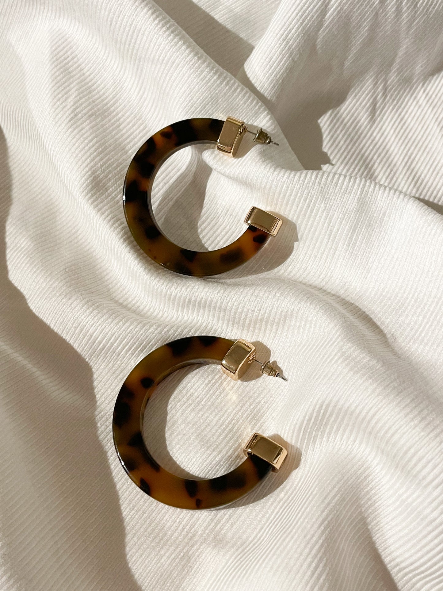 Tortoiseshell Resin Gold Tipped Hoop Earrings