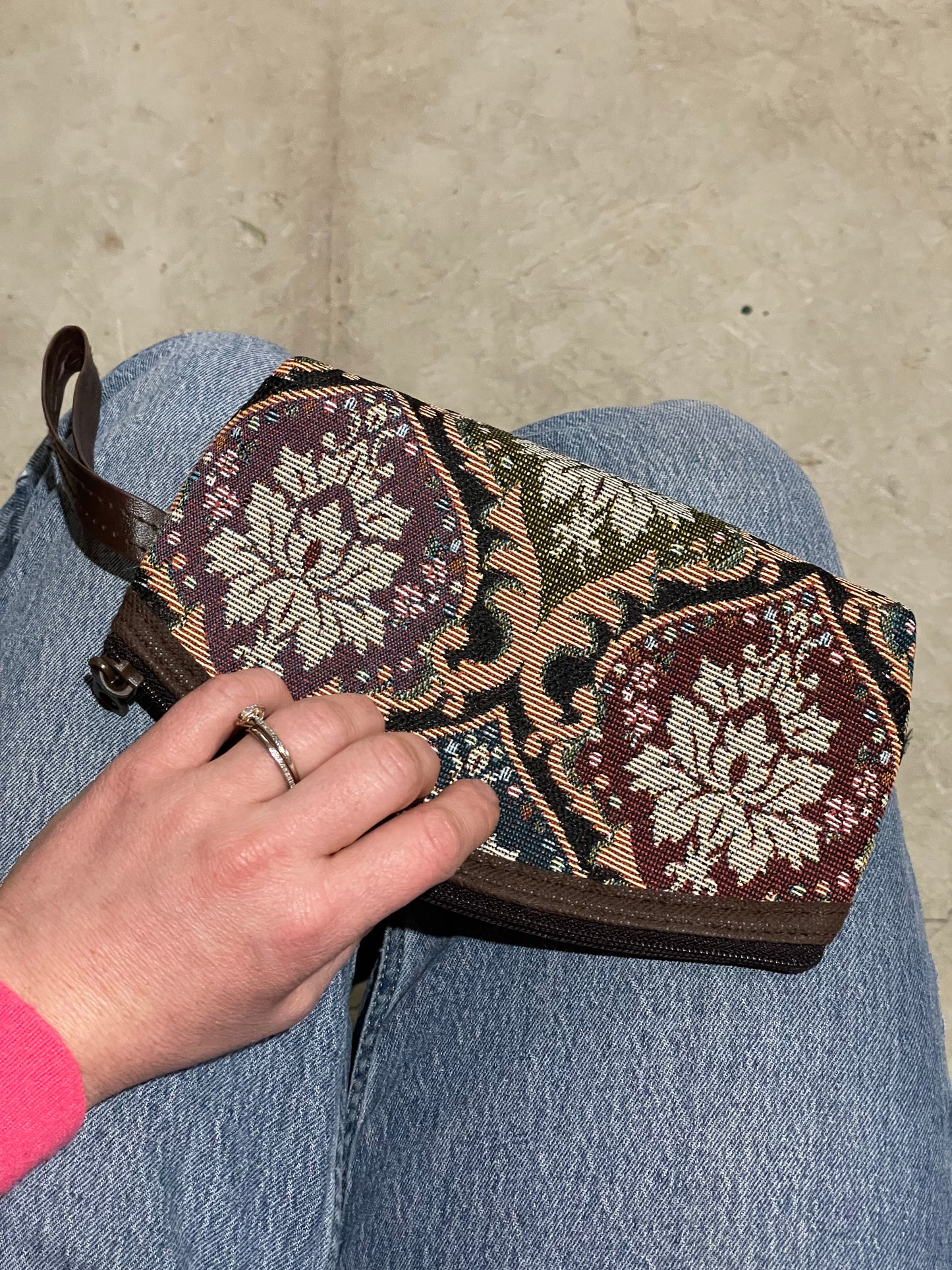 Vintage Floral Tapestry Wristlet Pouch