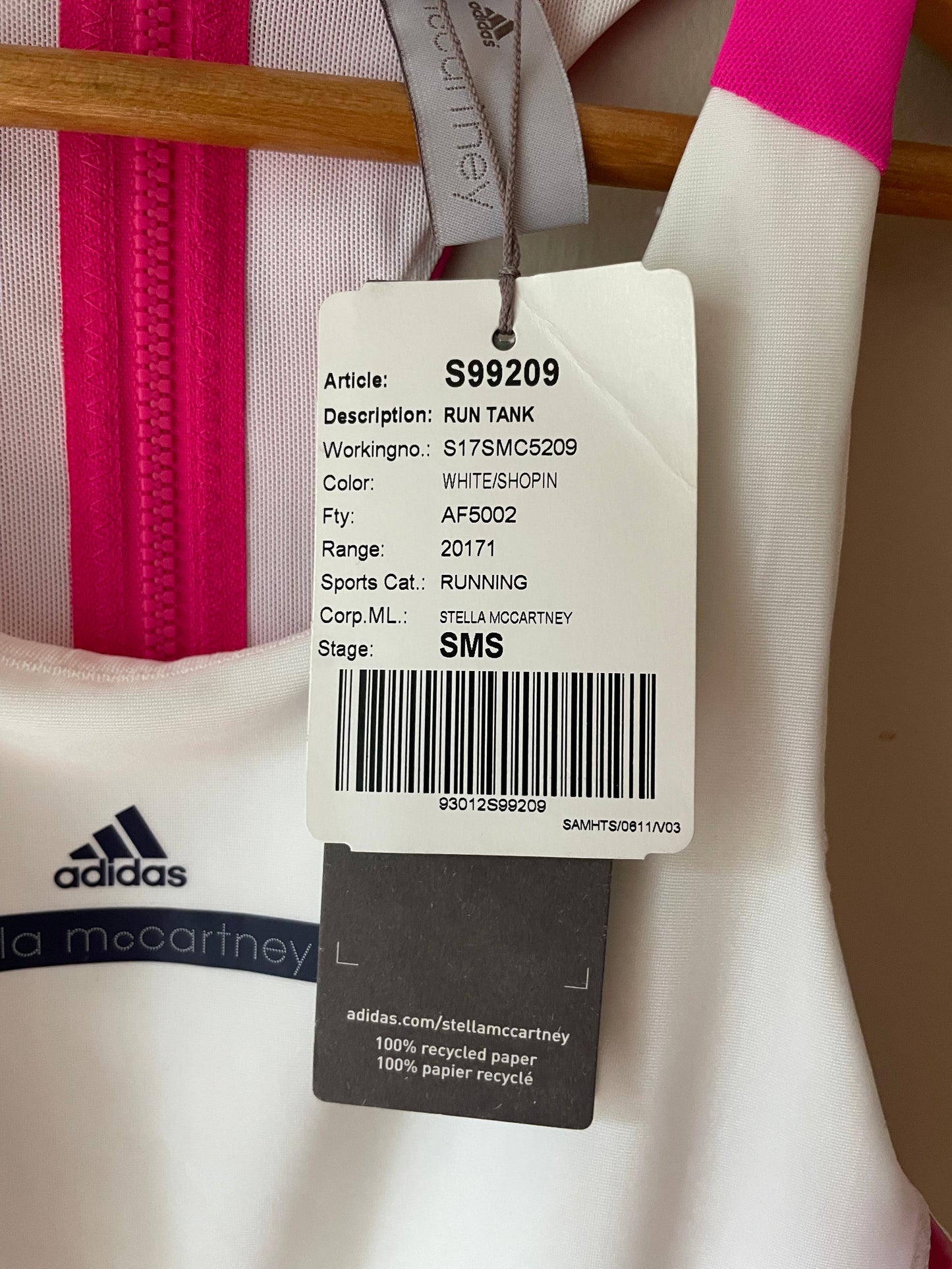 Adidas by Stella McCartney White & Pink Run Tank NWT – Size Small