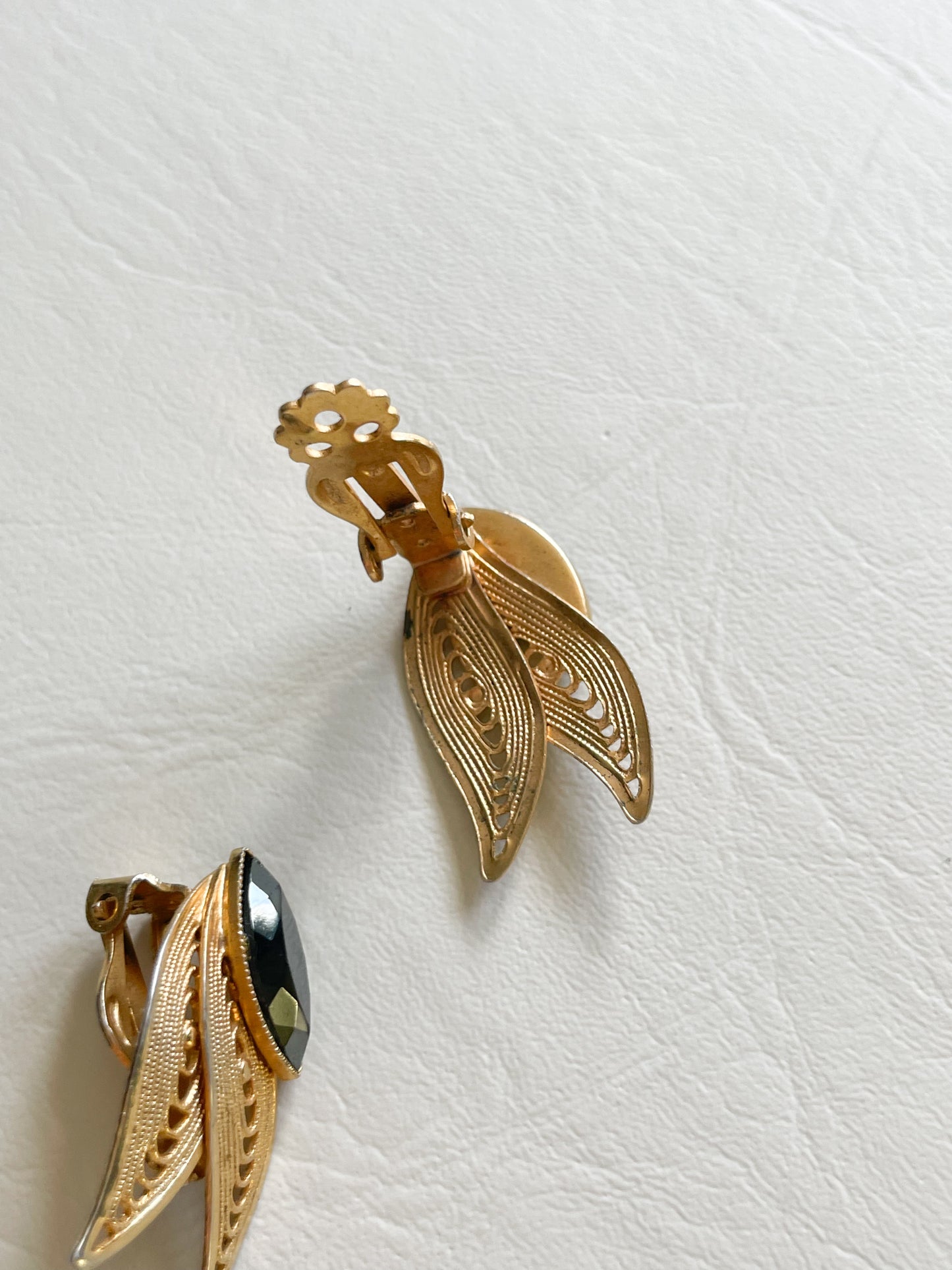 Gold Leaf Hematite Clip On Earrings