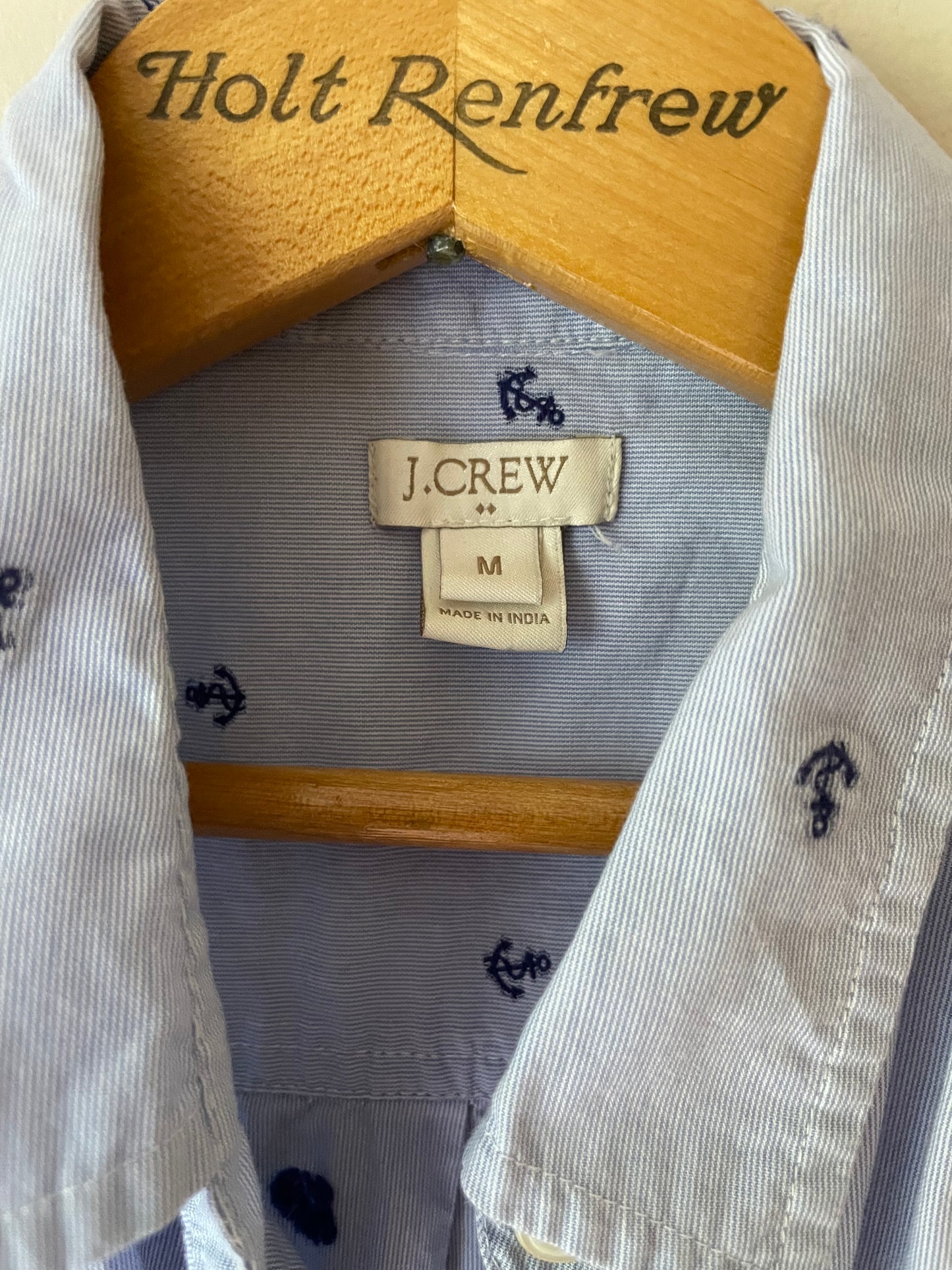 J.Crew Light Blue 100% Cotton Anchor Embroidered Button-Up Shirt – Size Medium