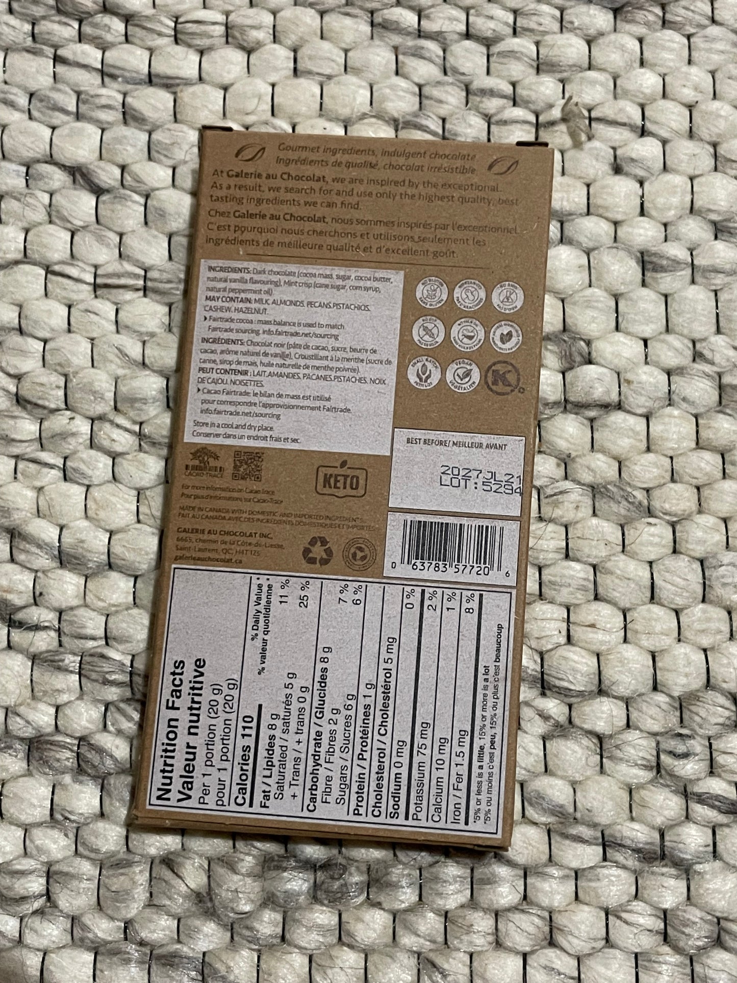 Galerie au Chocolat Fairtrade Mint Crisp Chocolate Bar – 100g - Le Prix Fashion & Consulting