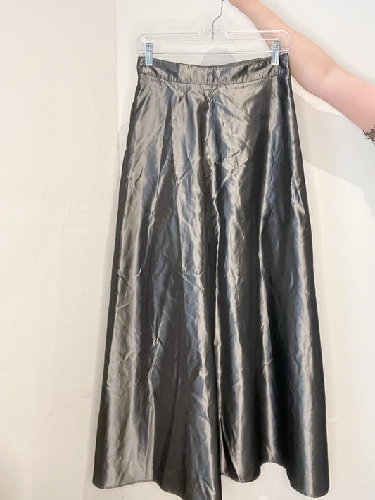 Vintage 90's Silver Satin Maxi A-Line Skirt - Small