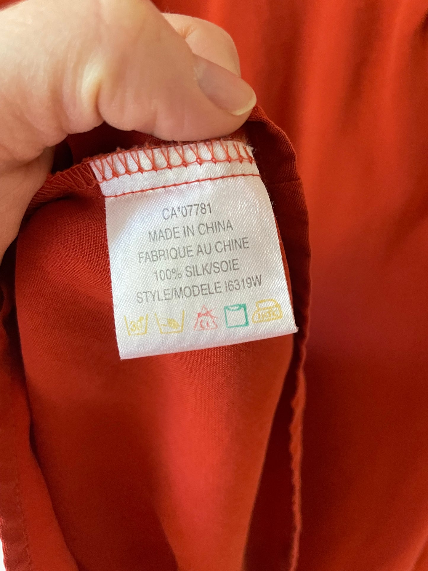 Rust Red 100% Silk Button-Up Blouse – Size 16