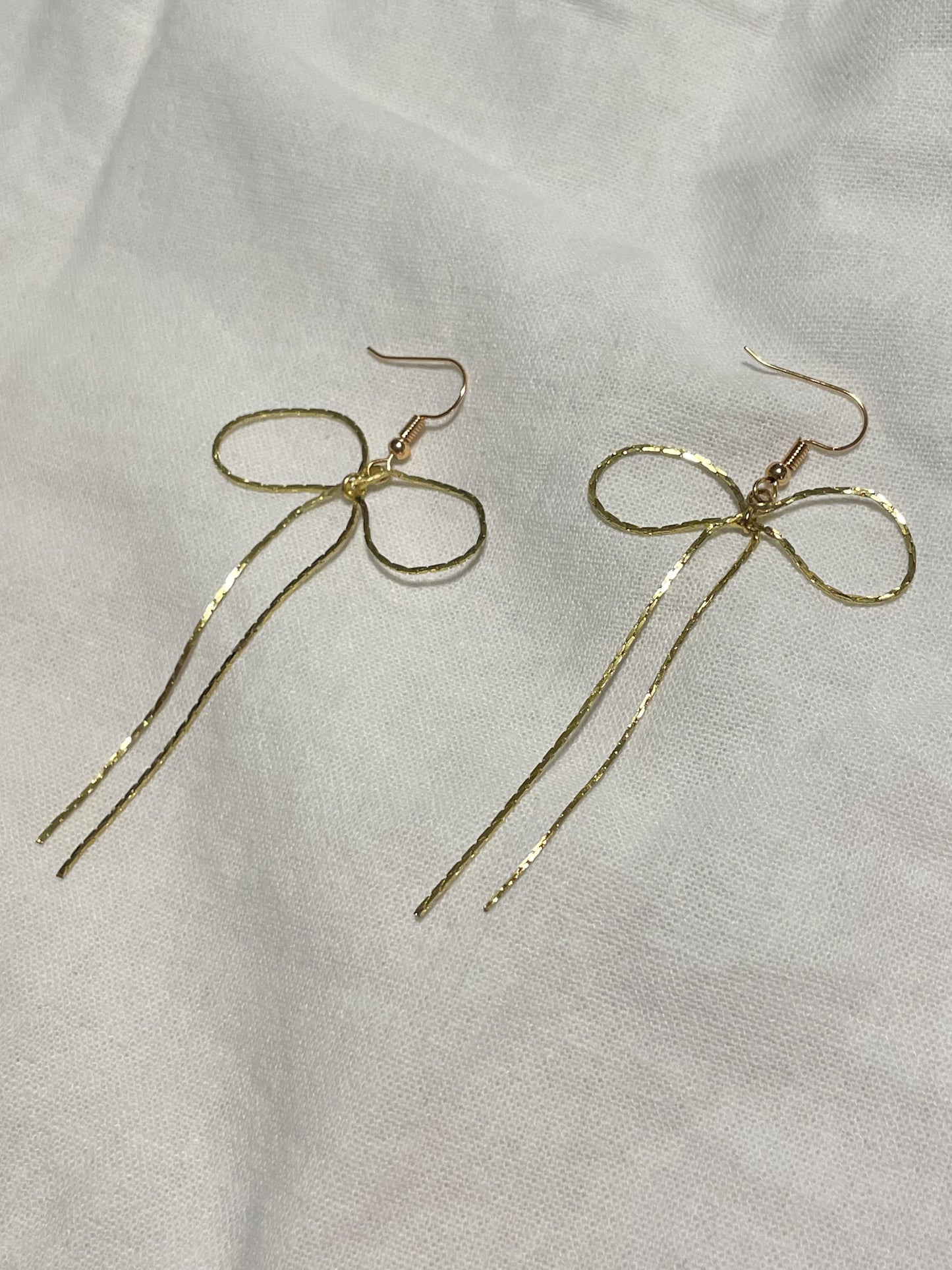 Gold Ribbon Bow Dangle Earrings – 18K Gold Plated Hooks