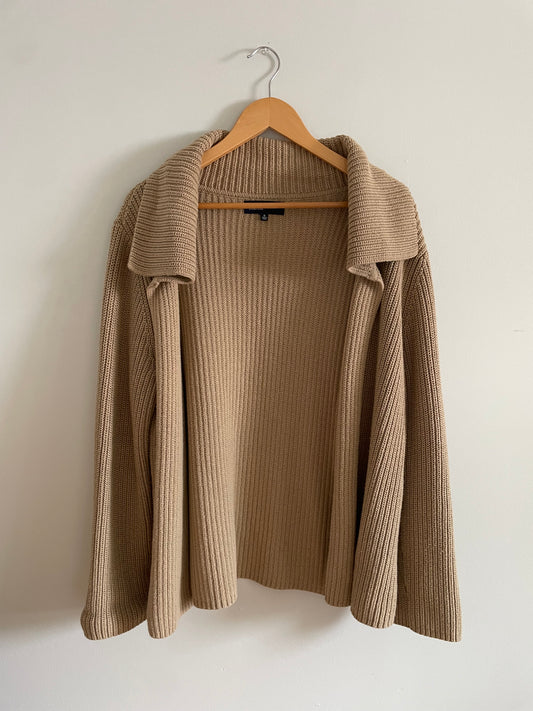 Jones New York Signature Tan Ribbed Knit Open Cardigan Sweater – XL