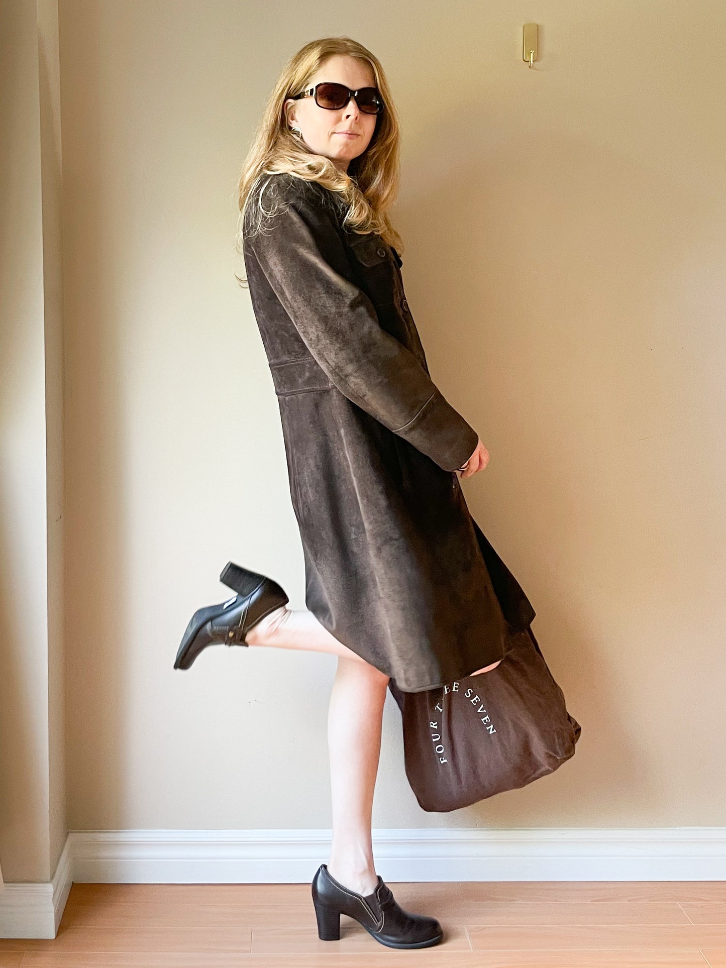 M&S Chocolate Brown Genuine Suede Mid Length Jacket - S/M