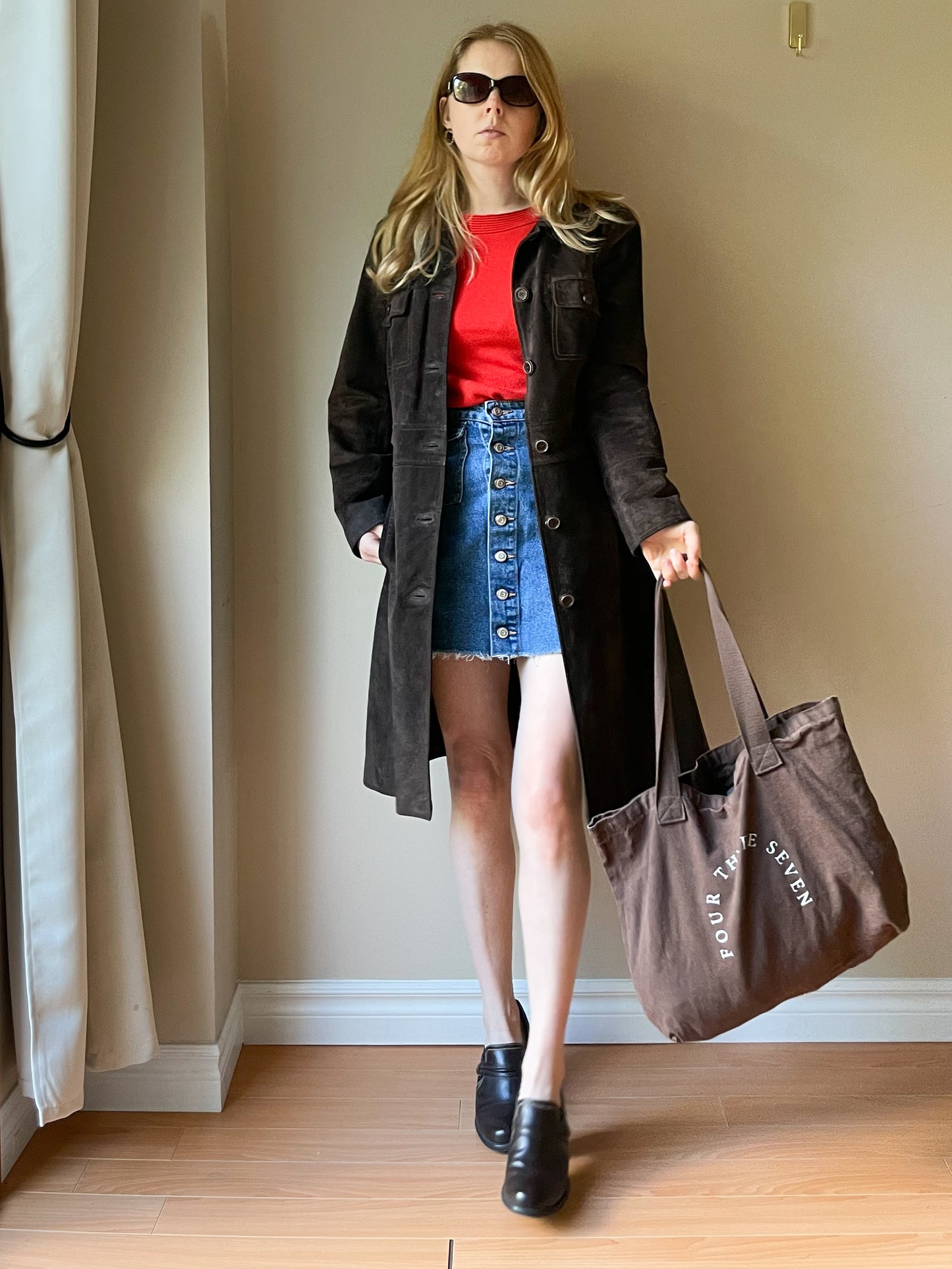 M&S Chocolate Brown Genuine Suede Mid Length Jacket - S/M