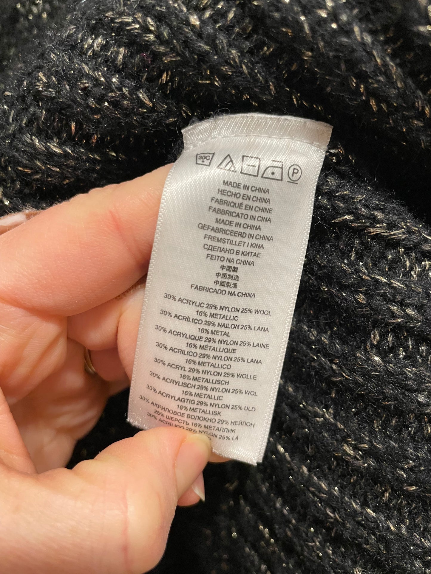 Designer Black Metallic Poncho-Style Sweater with Sleeves – XXS (Fits S–M)