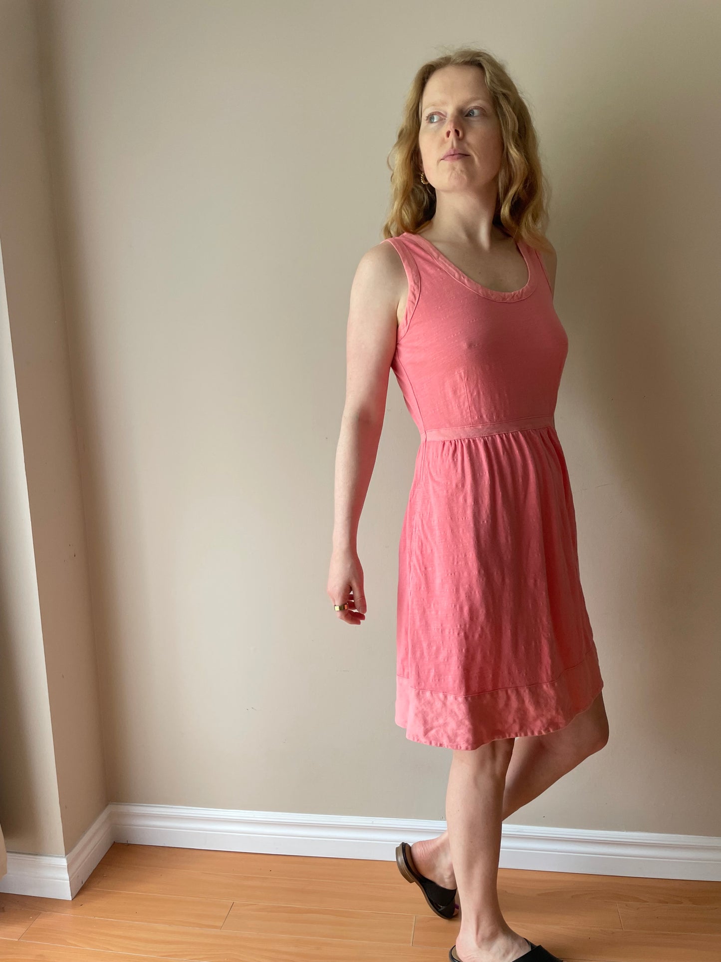 J. Crew Coral Pink 100% Cotton Fit & Flare Dress with Linen Trim – Size XS