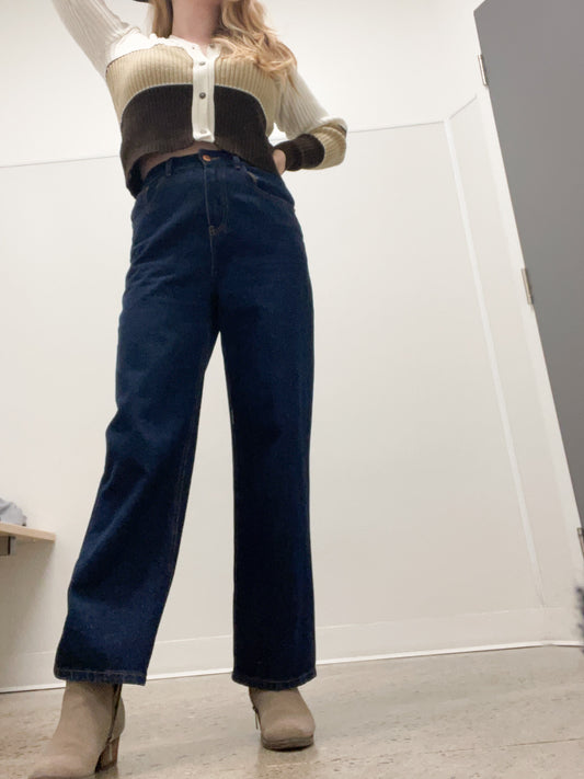 Massimo Dutti Dark Wash High Rise Wide Leg Jeans - Size 4