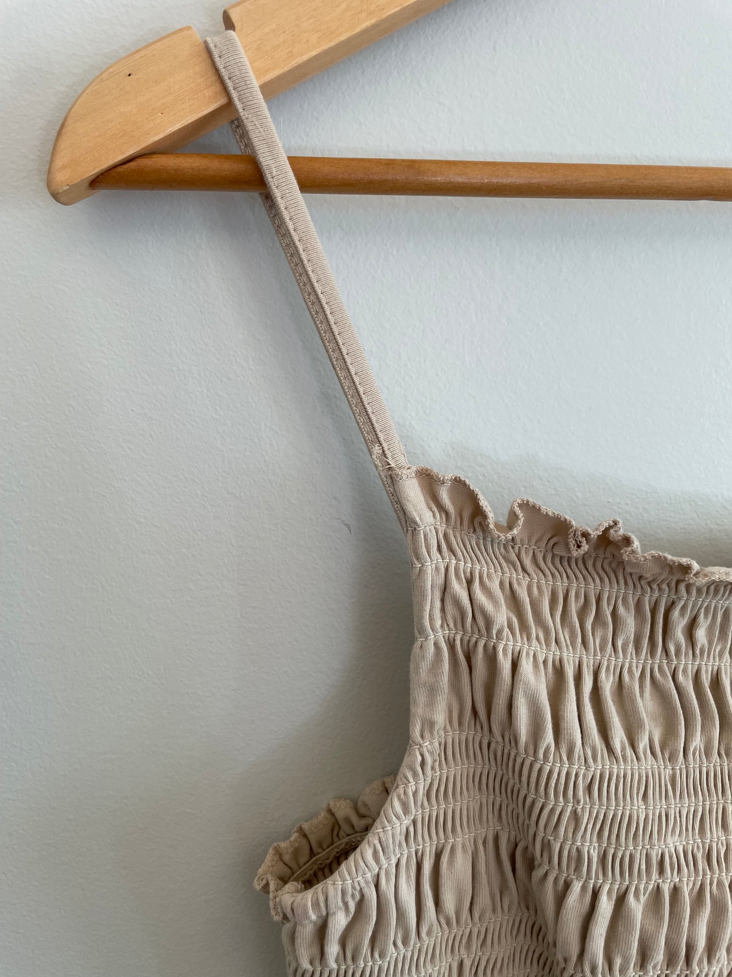 H&M Beige Smocked Spaghetti Strap Top – Medium