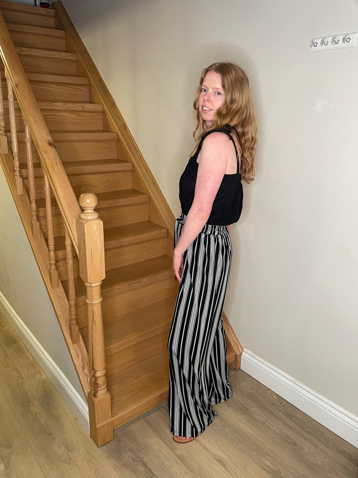 Marvella Black & White Striped Wide-Leg Pants – Size Small/Medium