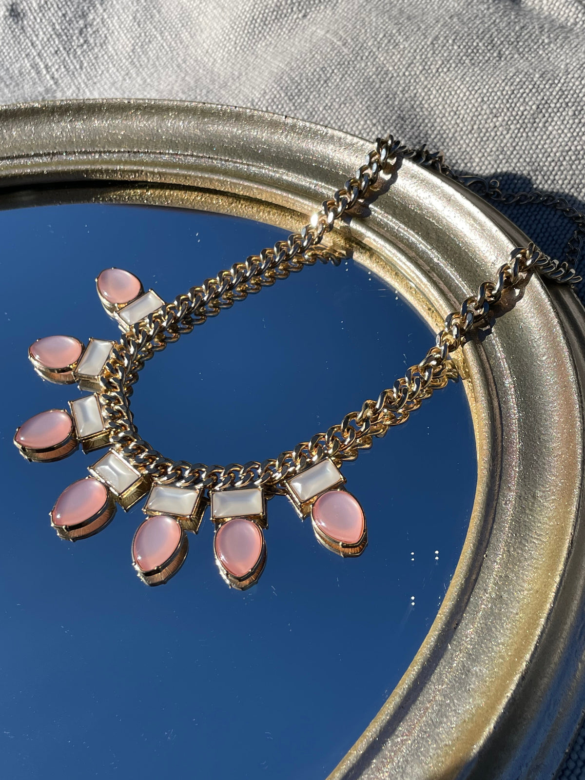 Gold-Tone Pink & Ivory Statement Necklace