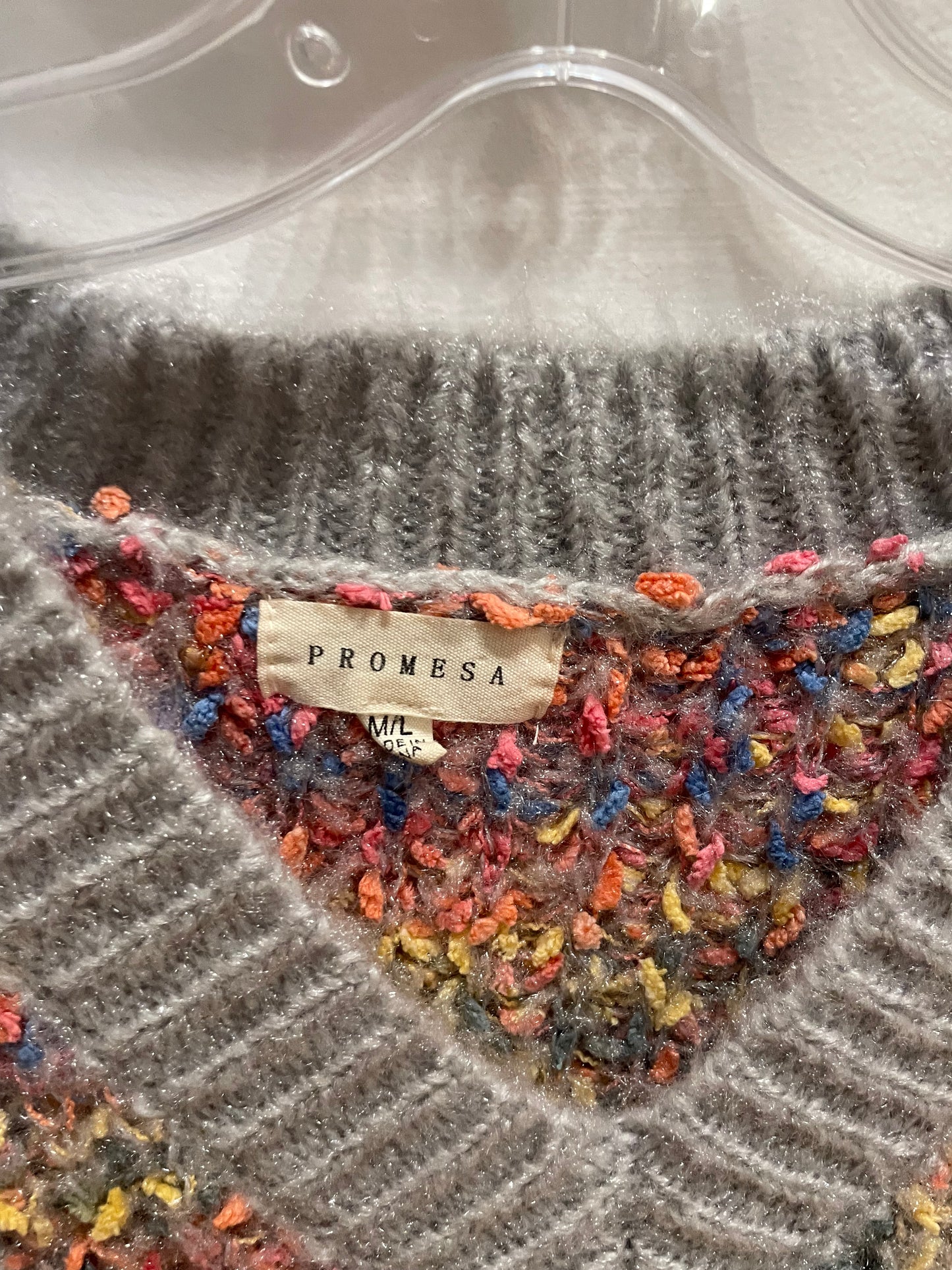 Promesa Multicolour Bouclé Knit V-Neck Sweater – Size M/L