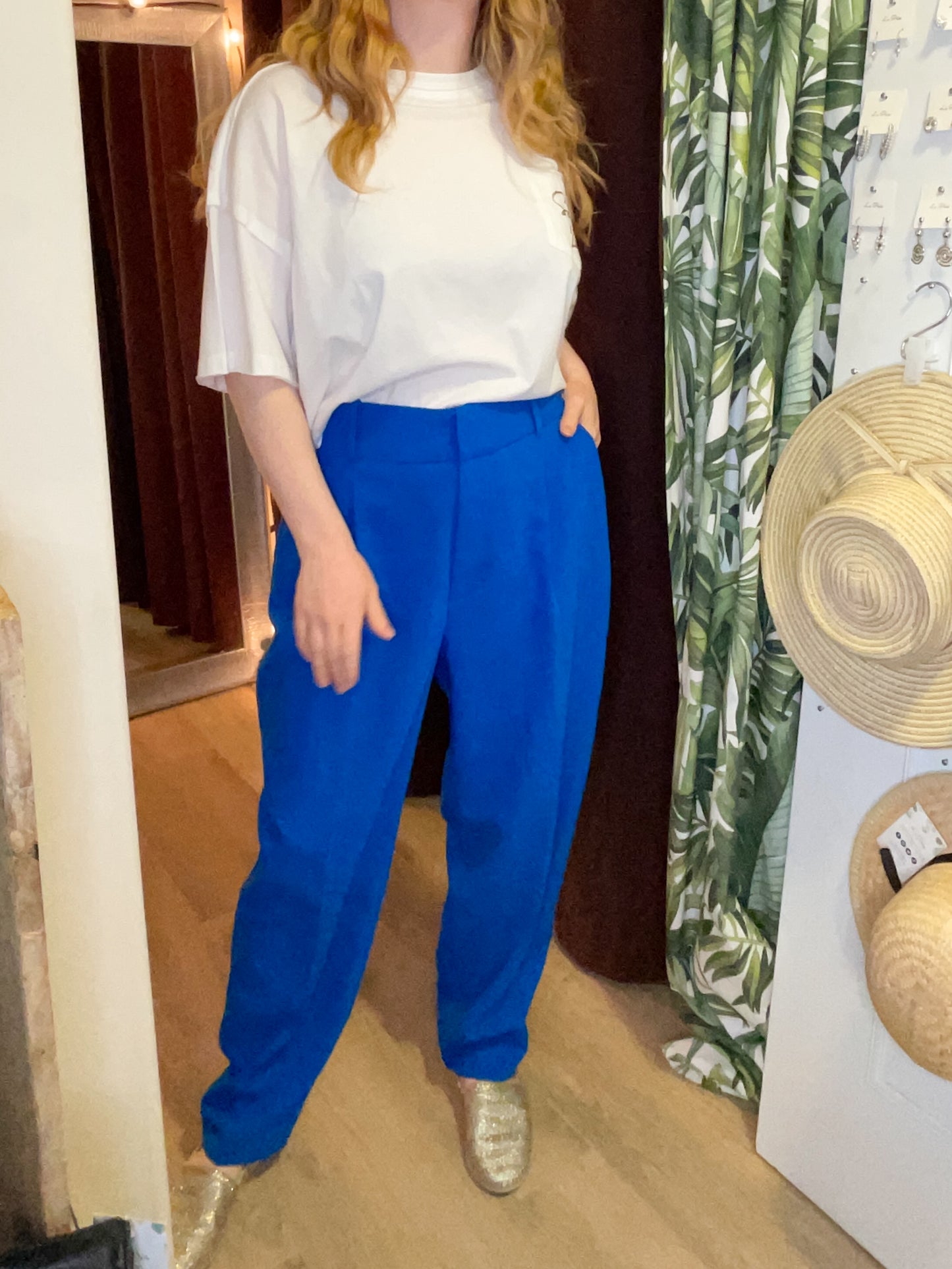 Zara Blue Wide Leg Trousers with Belt - Medium