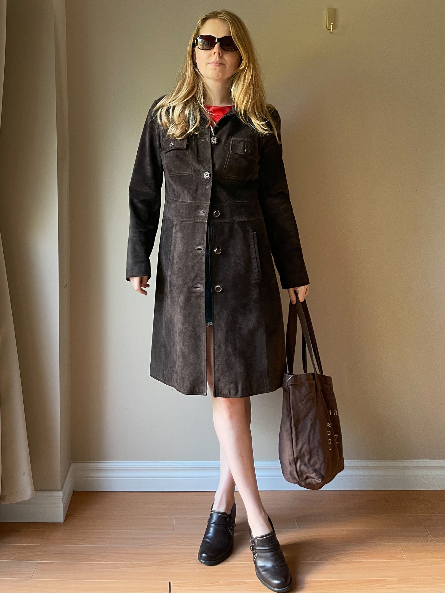 M&S Chocolate Brown Genuine Suede Mid Length Jacket - S/M