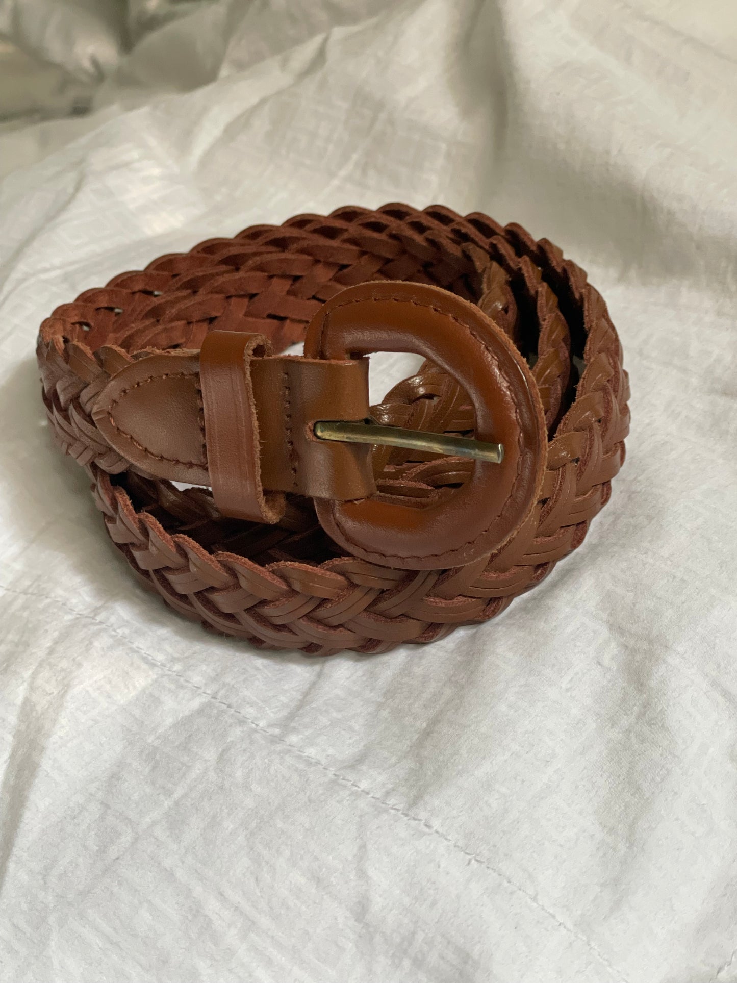 Vintage Brown Braided Genuine Leather Belt – Medium/Large