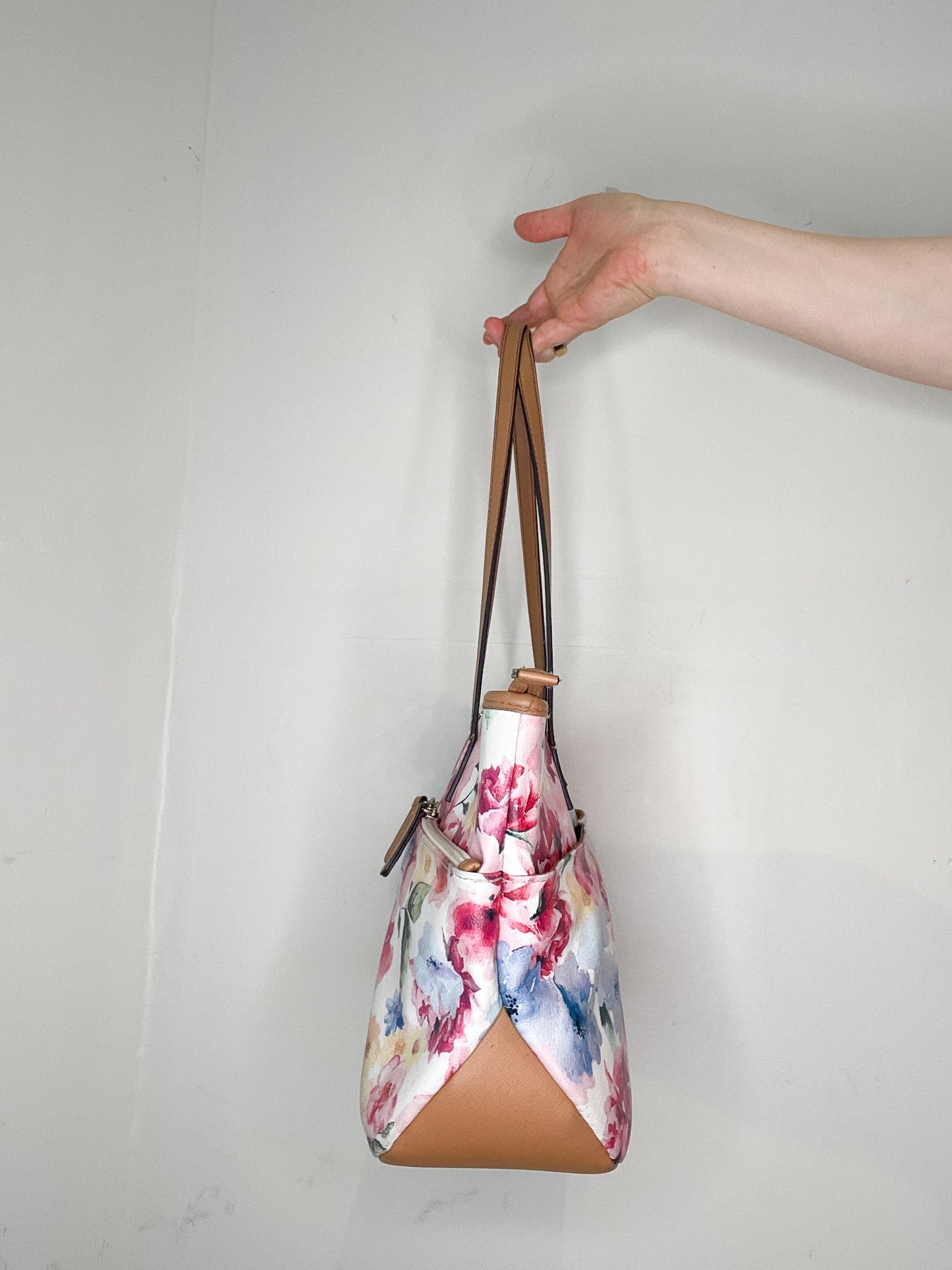 Pink Floral Zipper Tote Bag