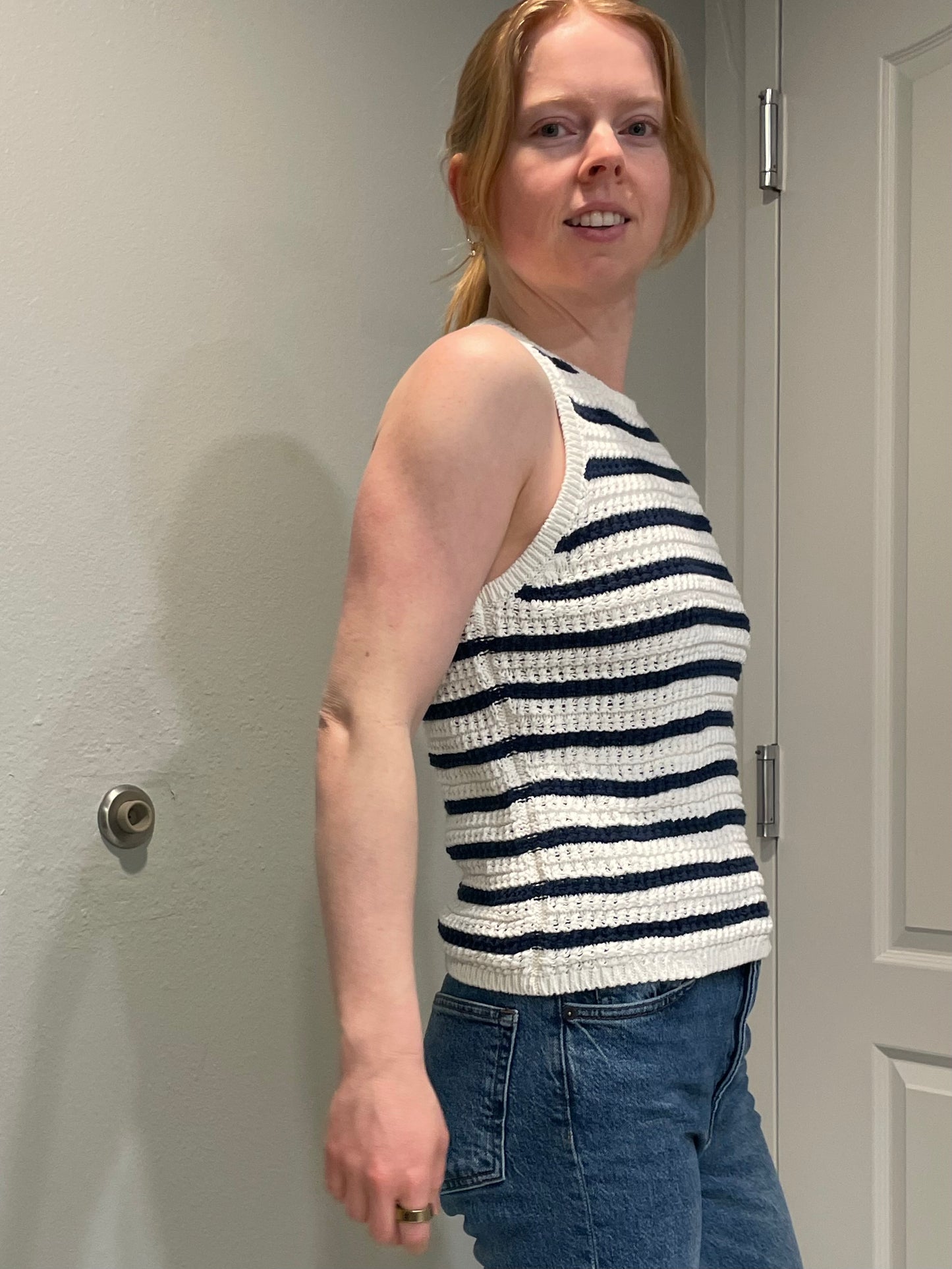 Madewell White & Navy Striped Cotton Knit Tank Top - Small