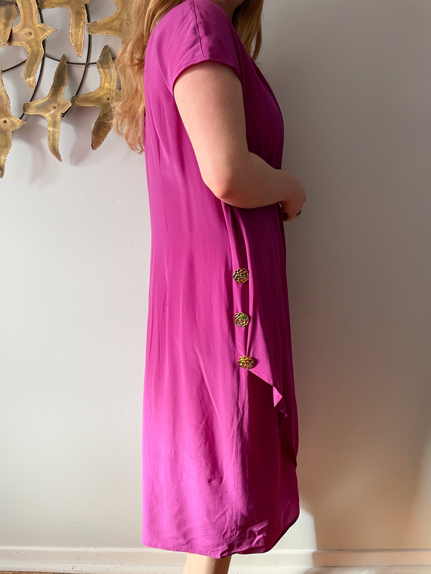 Chére Marie Magenta Wrap Style Silk Midi Dress NWT - L/XL