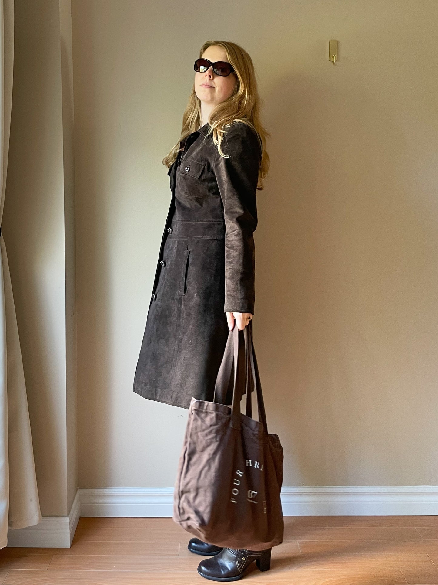 M&S Chocolate Brown Genuine Suede Mid Length Jacket - S/M