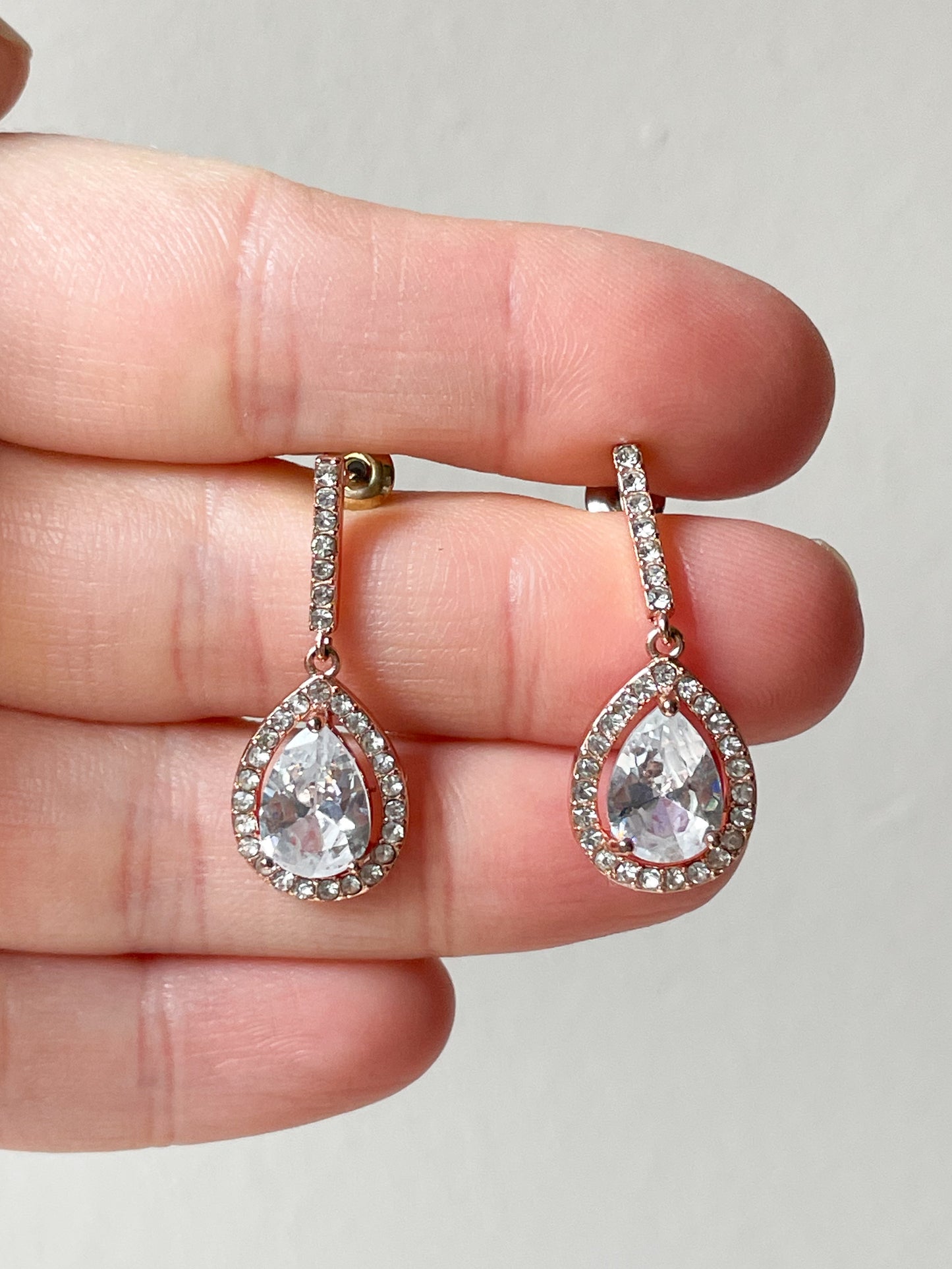 Rose Gold Crystal Sparkle Teardrop Earrings