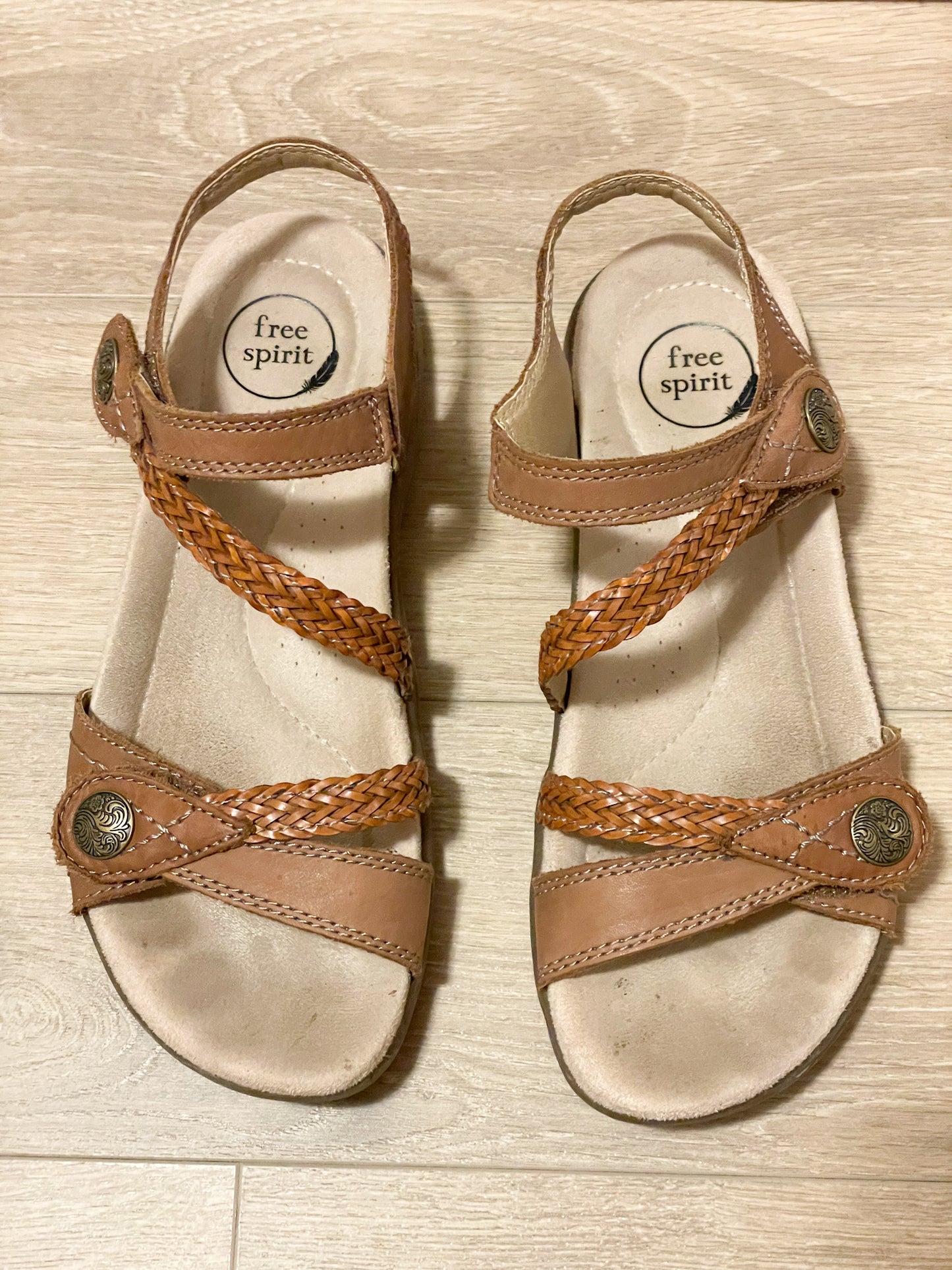 Free Spirit Braided Leather Comfort Sandals - Size 6 (US)