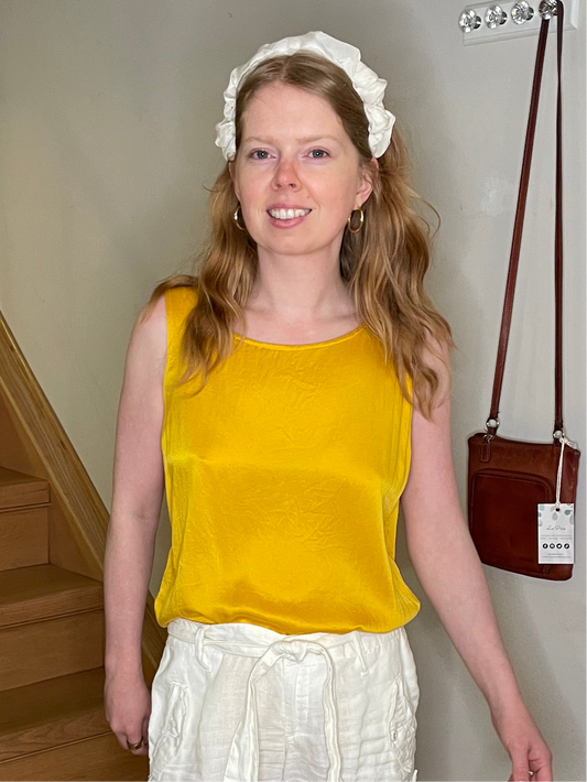 Mondi Vintage Golden Yellow 100% Silk Extra-Long Tank Top – Size Medium