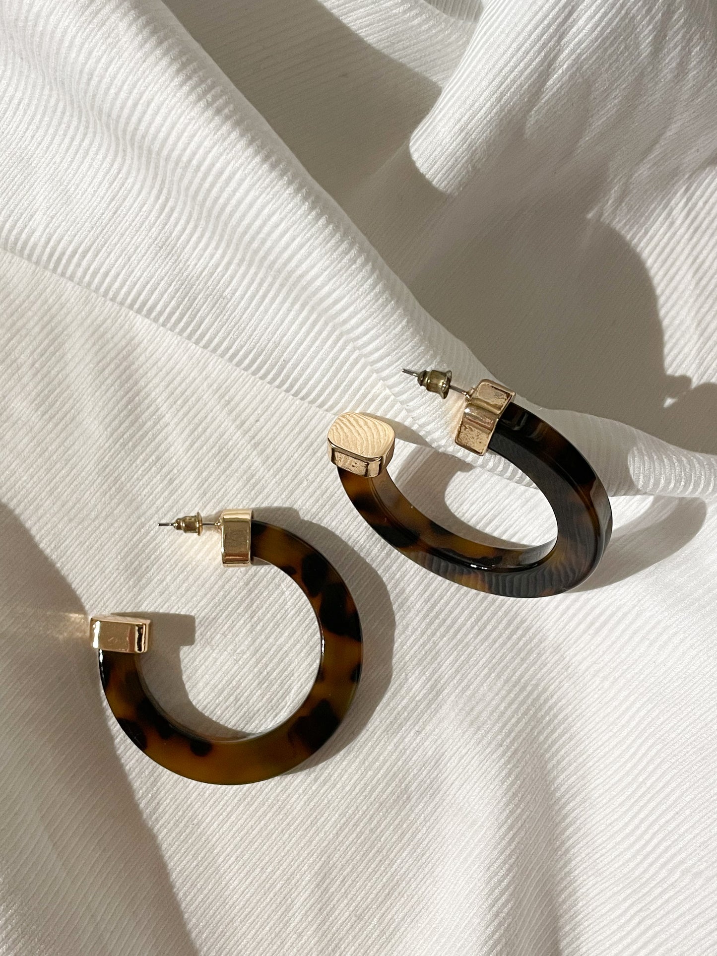 Tortoiseshell Resin Gold Tipped Hoop Earrings