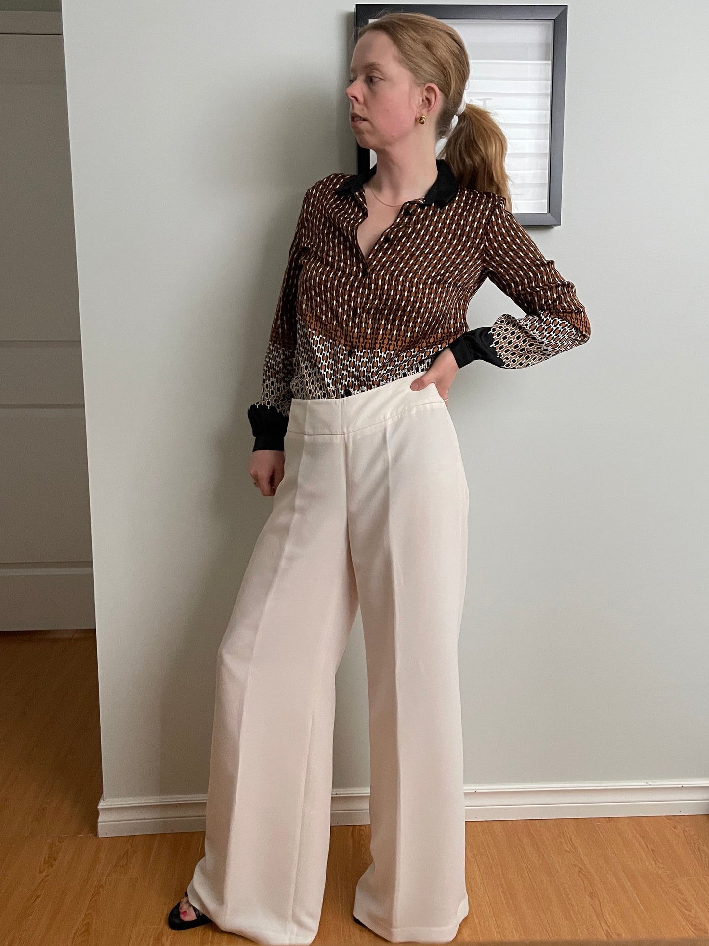 Massimo Dutti Brown Chain Print Blouse – Made in Portugal – Small