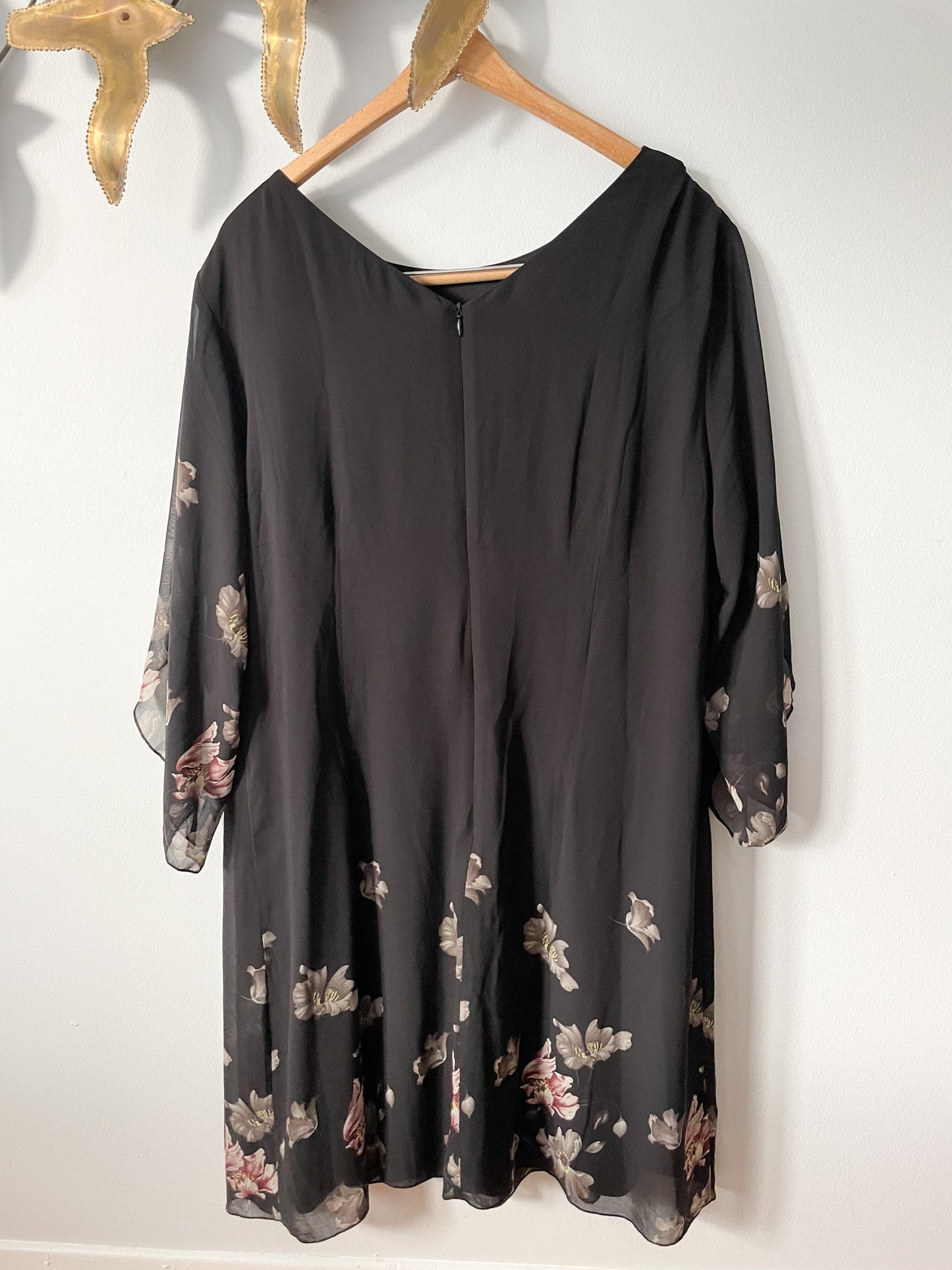 Grace Karin Black Floral Chiffon Slit Sleeve Dress NWT - 2XL