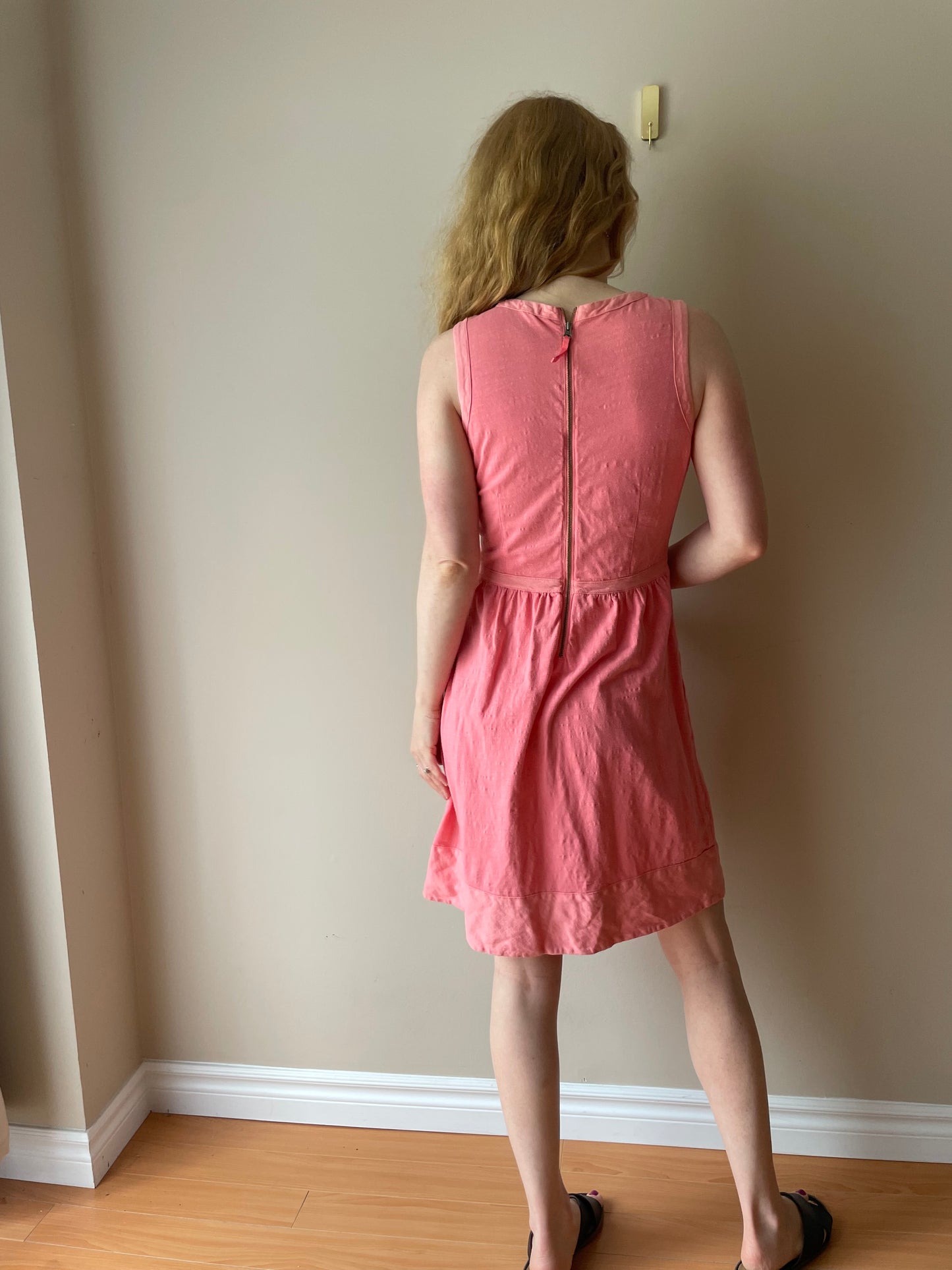 J. Crew Coral Pink 100% Cotton Fit & Flare Dress with Linen Trim – Size XS