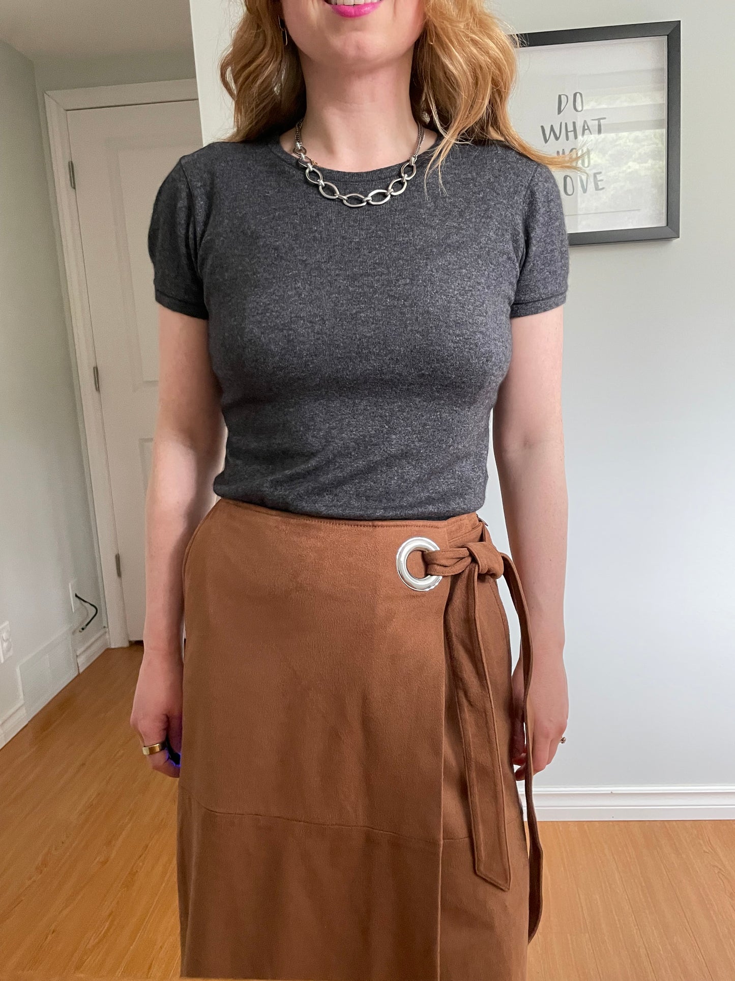 White House Black Market Caramel Faux Suede Wrap Style Skirt - Small