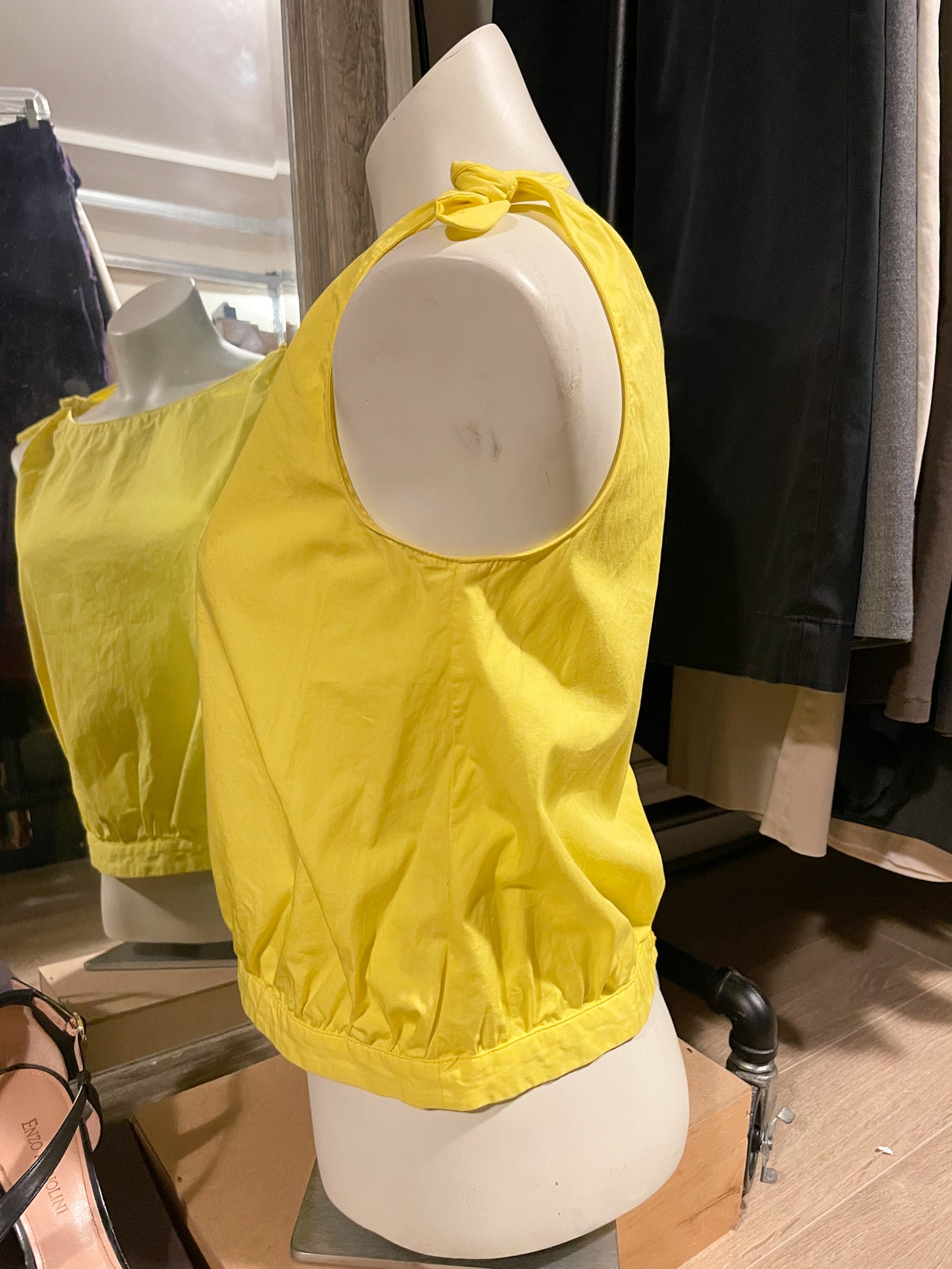 Zara Trafaluc Yellow 100% Cotton Bow Shoulder Button Back Sleeveless Top - Small