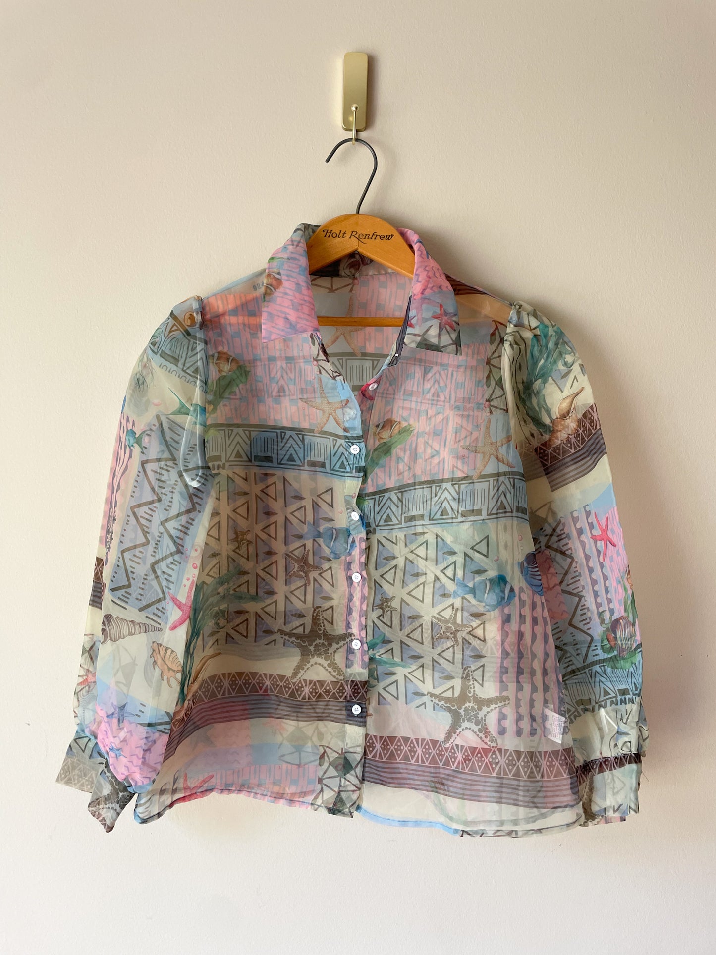 Sheer Geometric Ocean Print Blouse – Medium