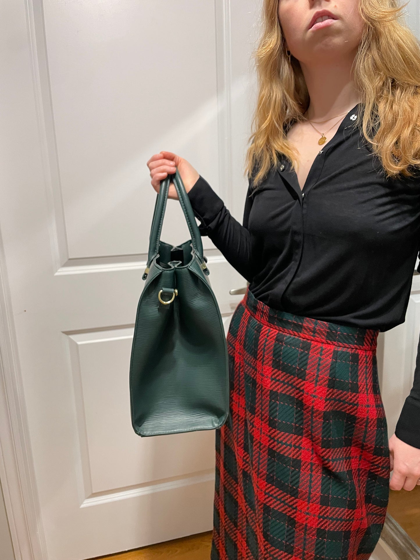 H&M Deep Green Structured Zip Tote Bag