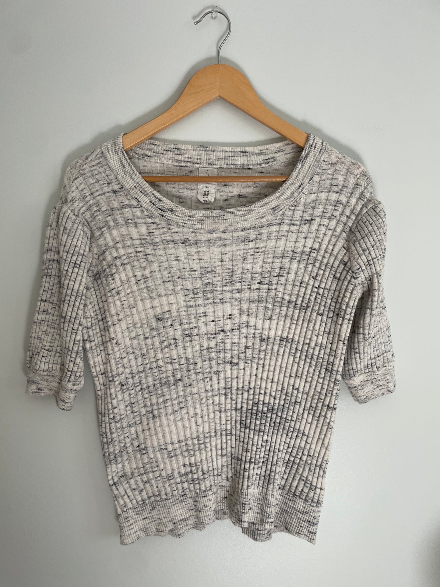 Joie Grey Marled Ribbed Elbow-Sleeve Sweater – 1X